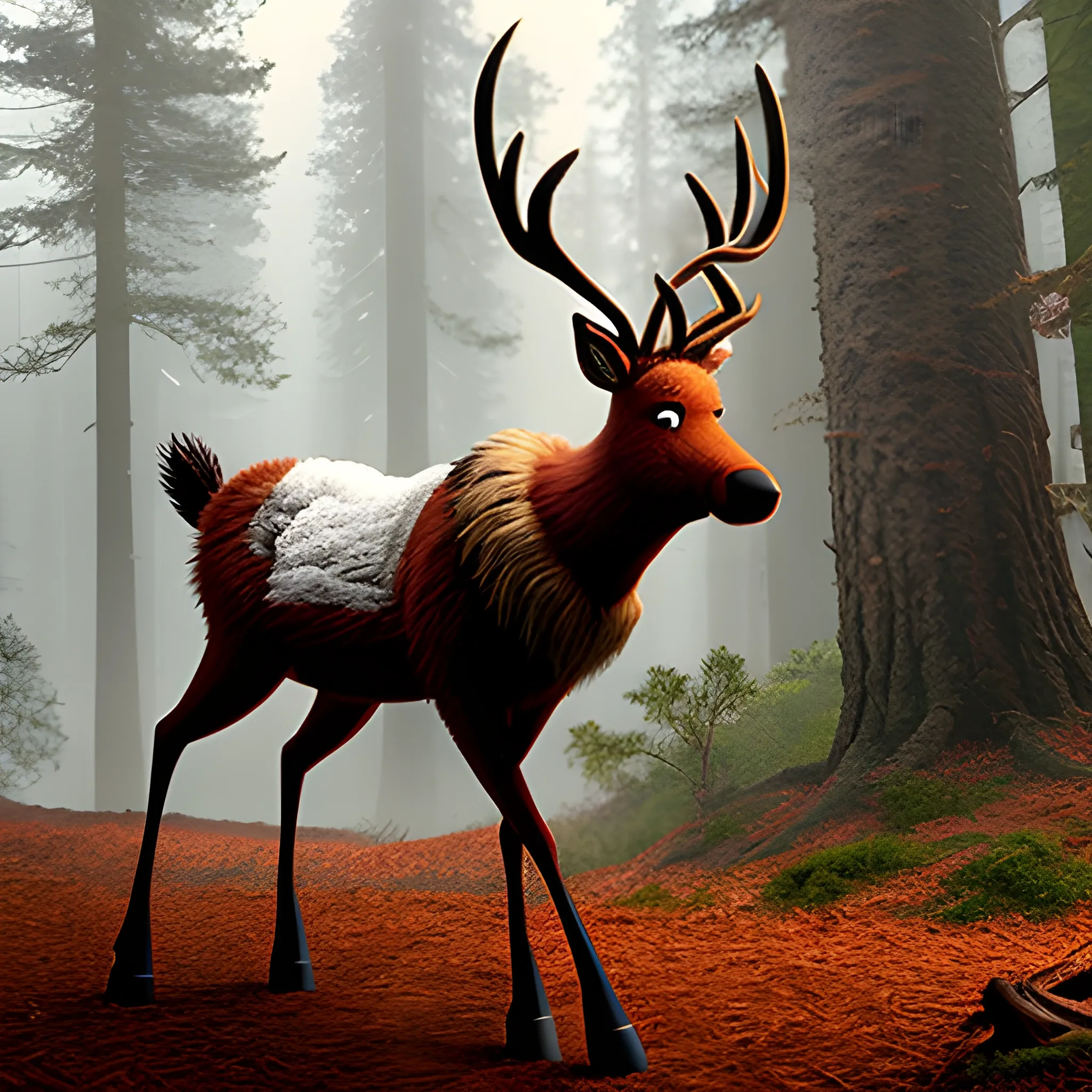 a pixar of a baby reindeer in the woods