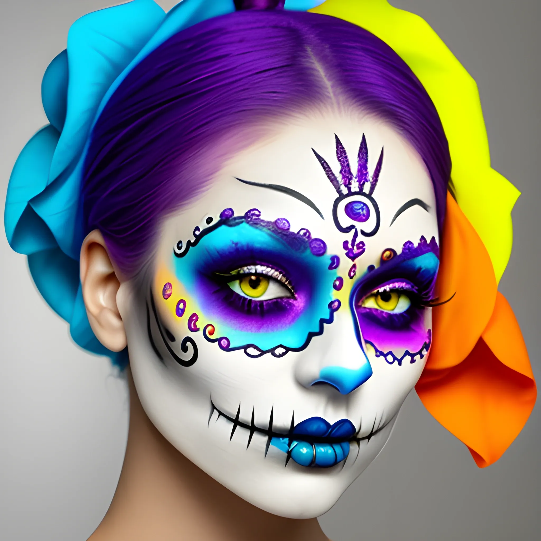 Priestess Day of the Dead makeup, bright colors