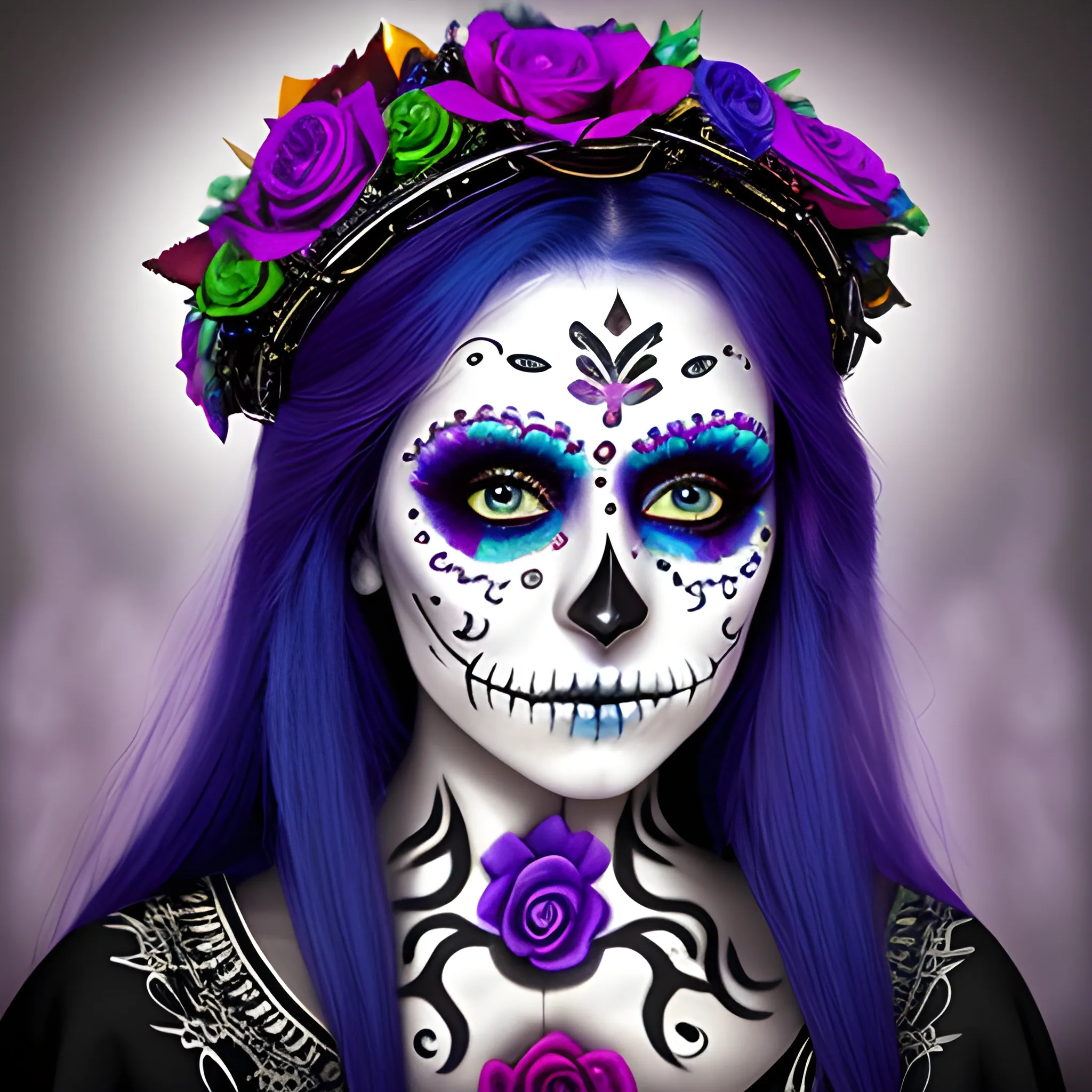 Priestess Day of the Dead makeup, cold colors - Arthub.ai