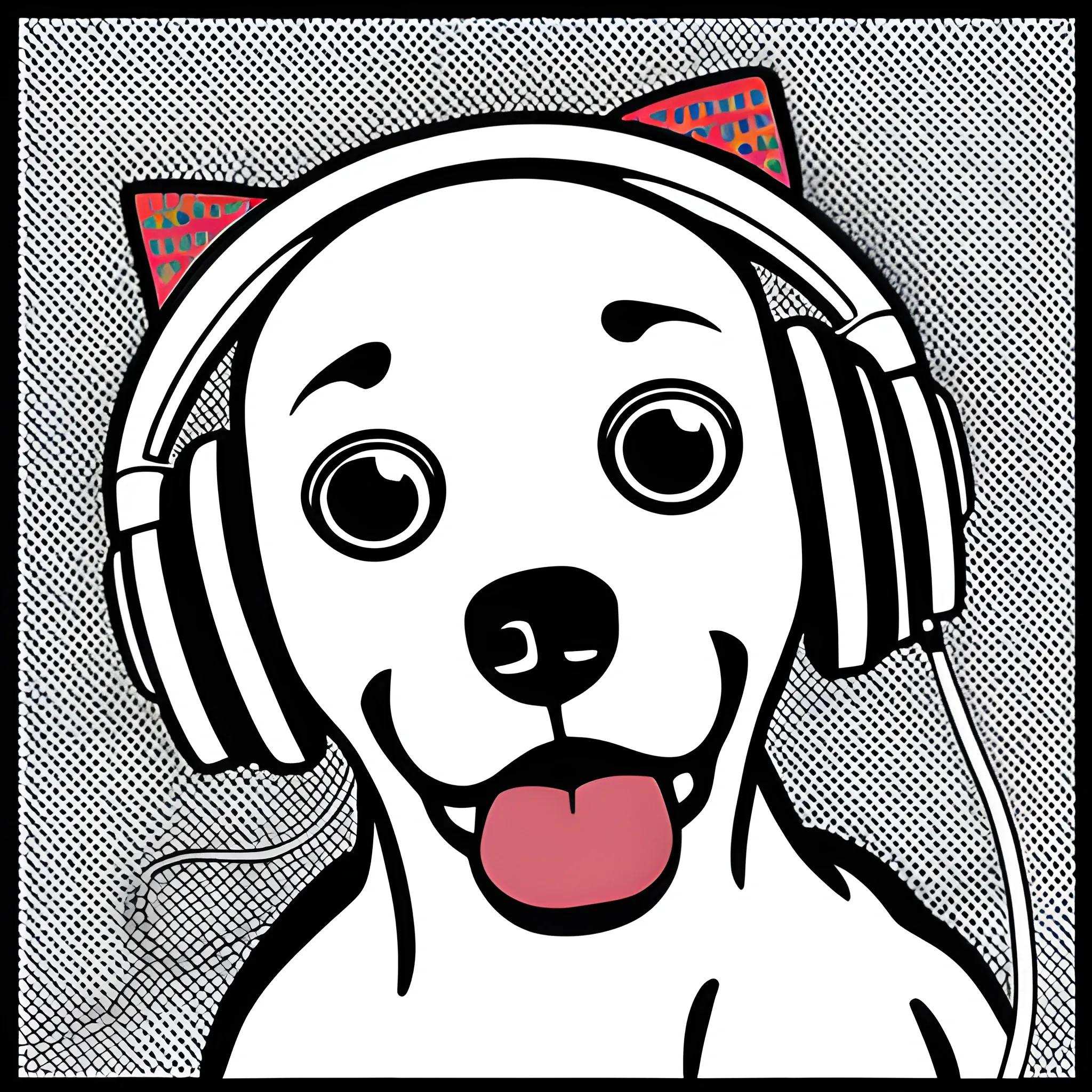 Dog with headphones, raster, by Roy Lichtenstein