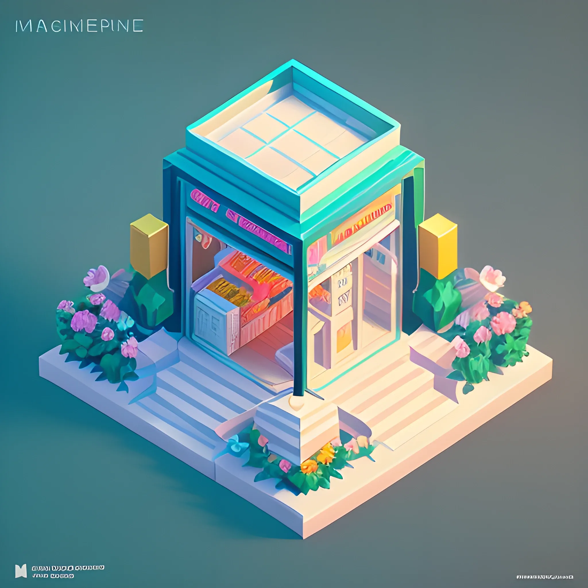 a low poly isometric render of mobile store in the style of monument valley, floral!, intricate, elegant, smooth shading, soft lighting, illustration, simple, solid shapes, by magali villeneuve, jeremy lipkin and michael garmash, rob rey and kentaro miura style, octane render 