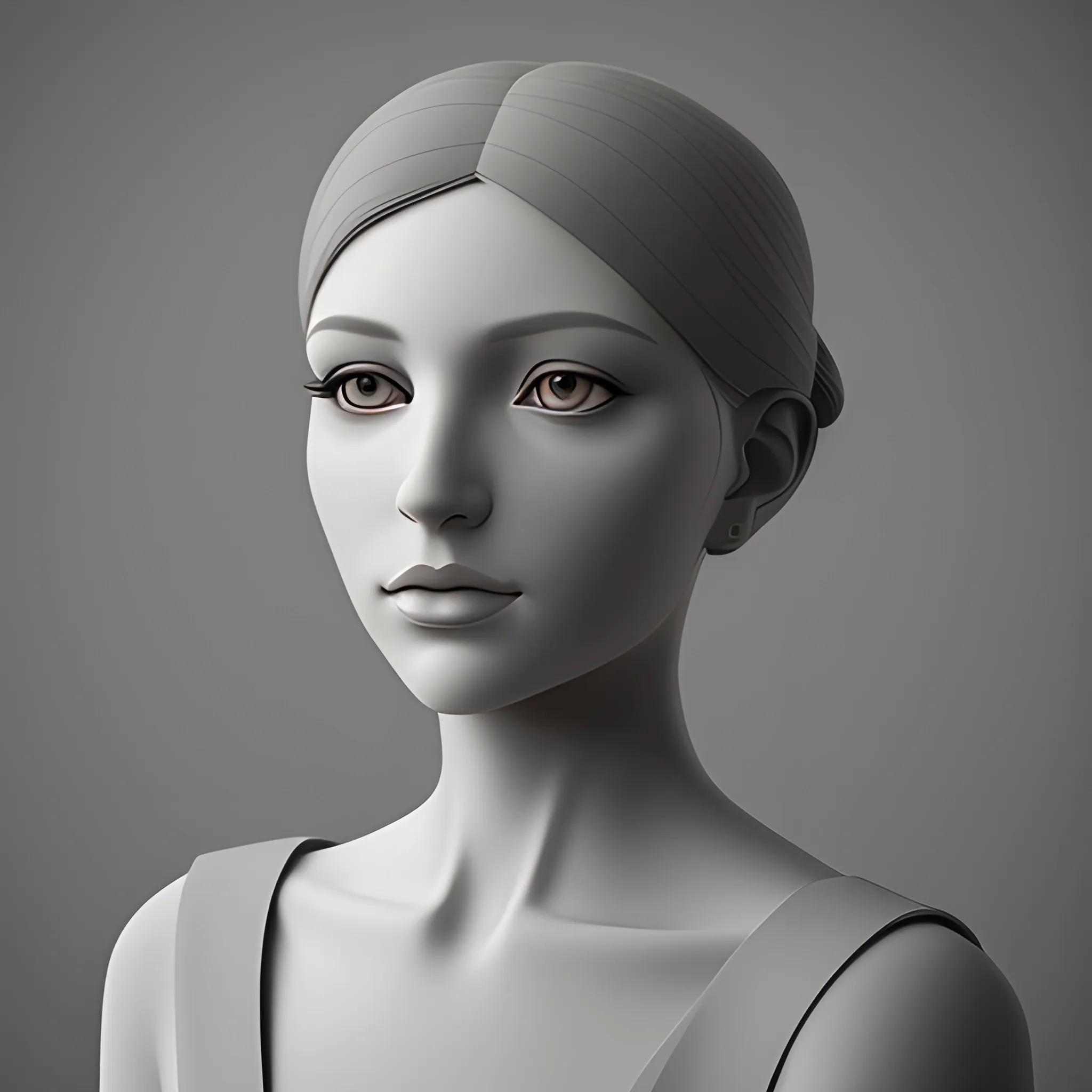 Portrait of beautiful woman, gray tones, solemn and elegant, professional photography, 3D