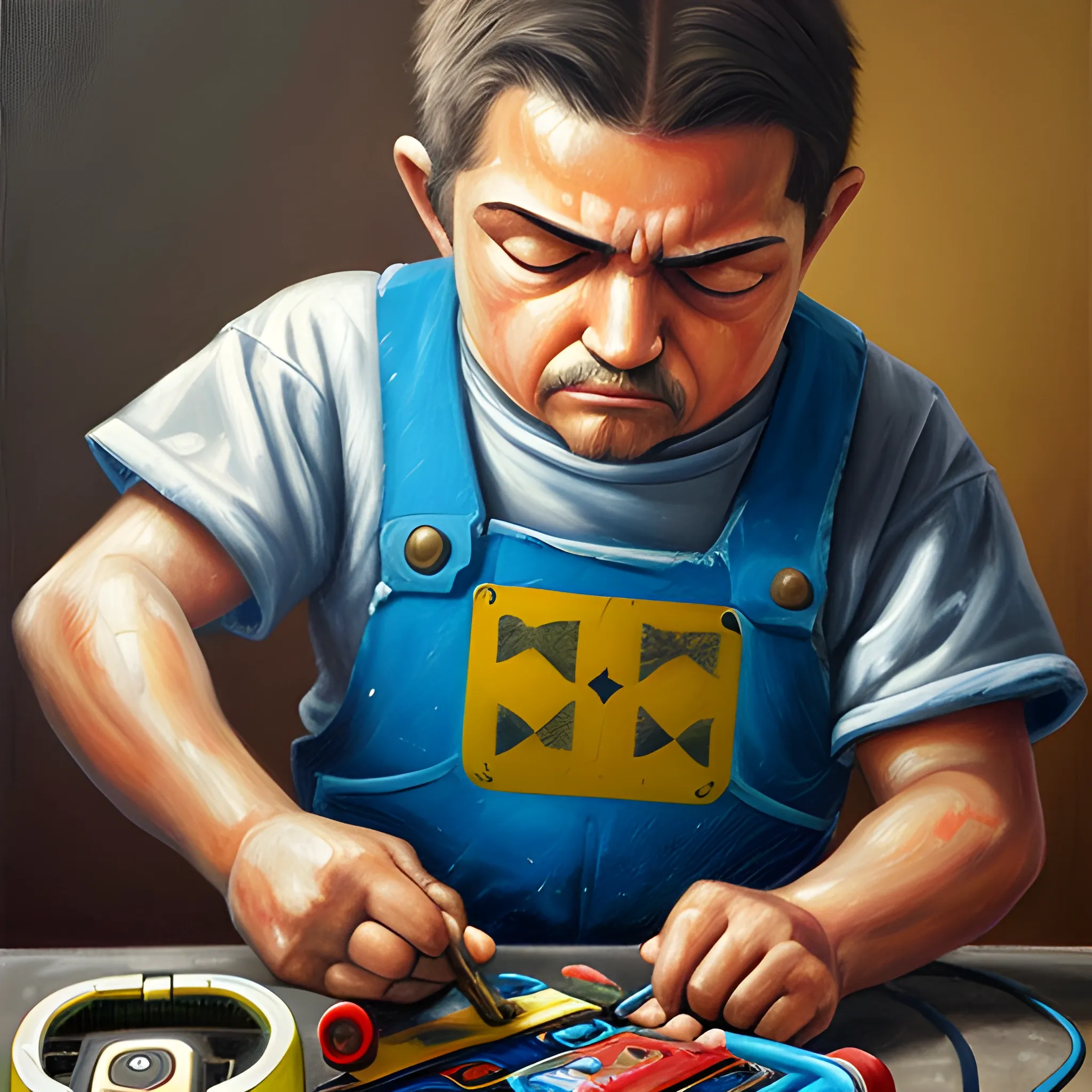 Tecnico reparando nintendo swicht
, Oil Painting