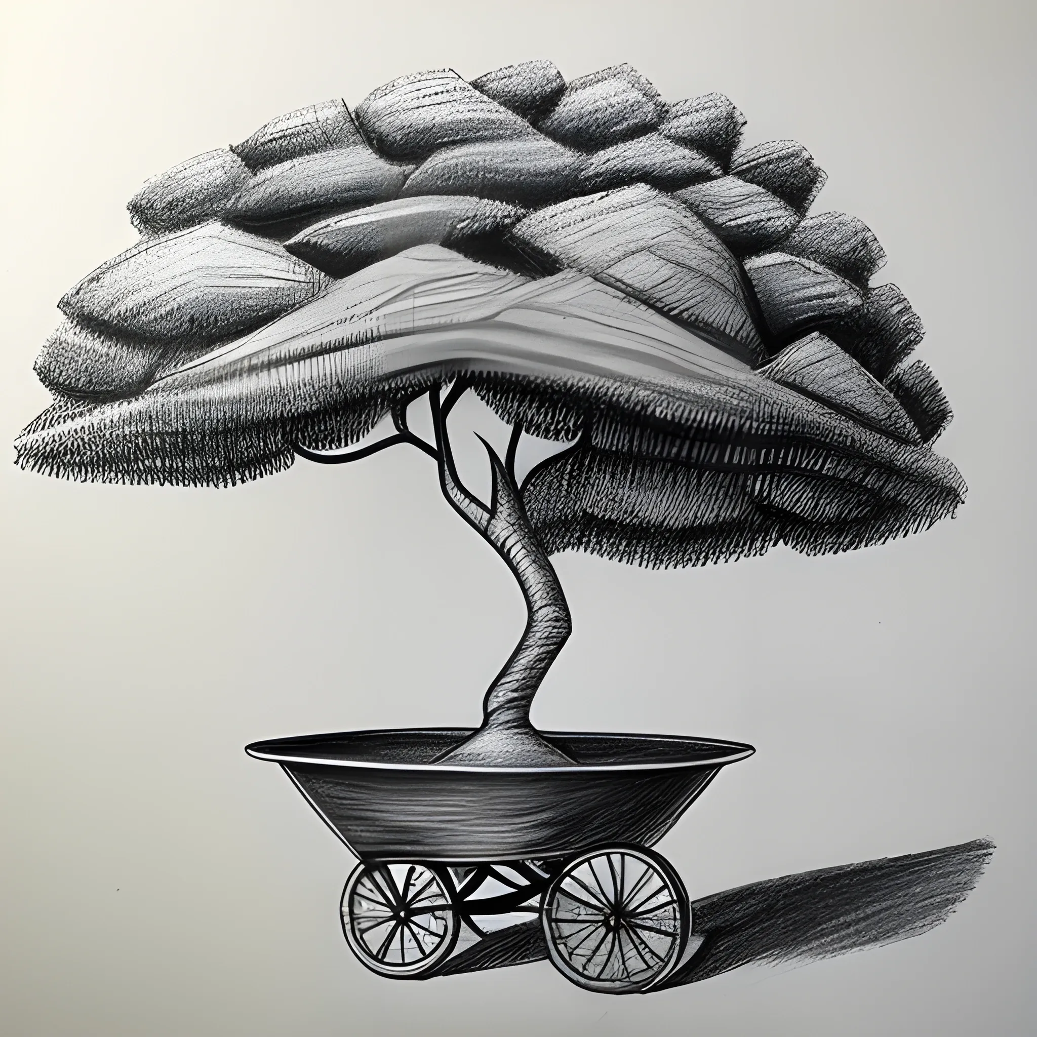 Wheelbarrow from which a little tree grows, Pencil Sketch