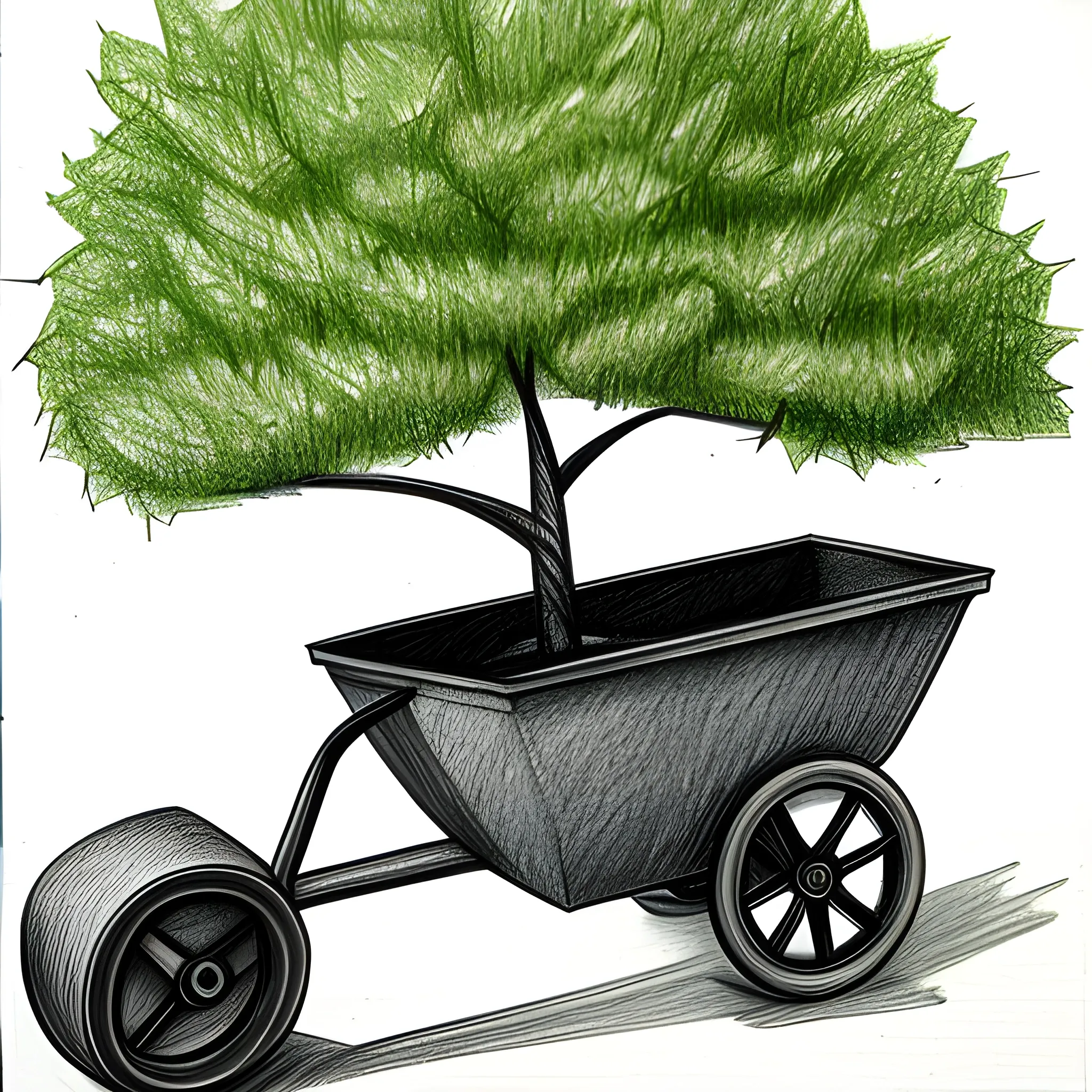 Wheelbarrow from which a little tree grows, Pencil Sketch