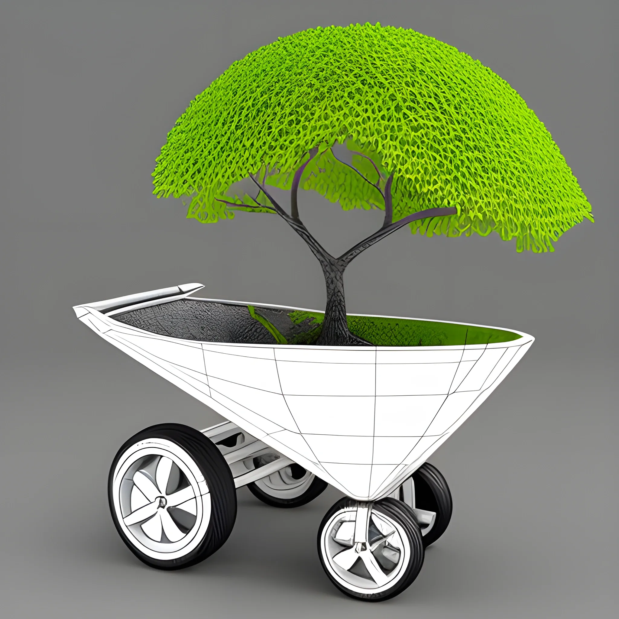 german Wheelbarrow with tree growing inside, Pencil Sketch, white background, symbol
, 3D