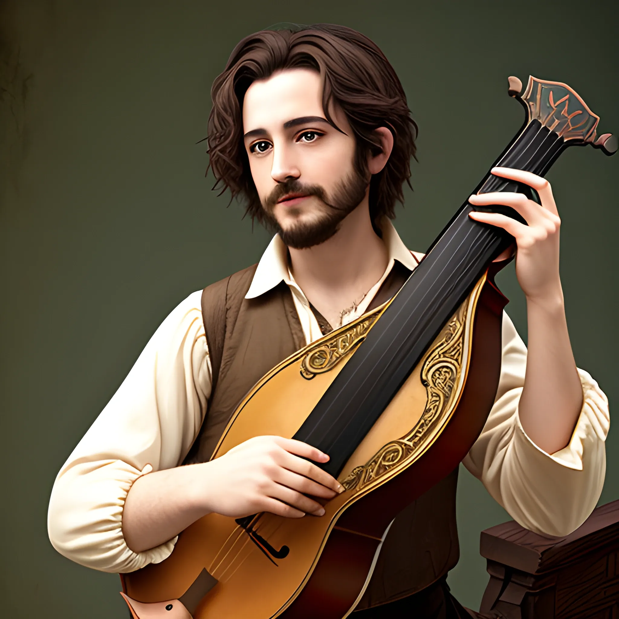 bard with short brown hair and a lute
