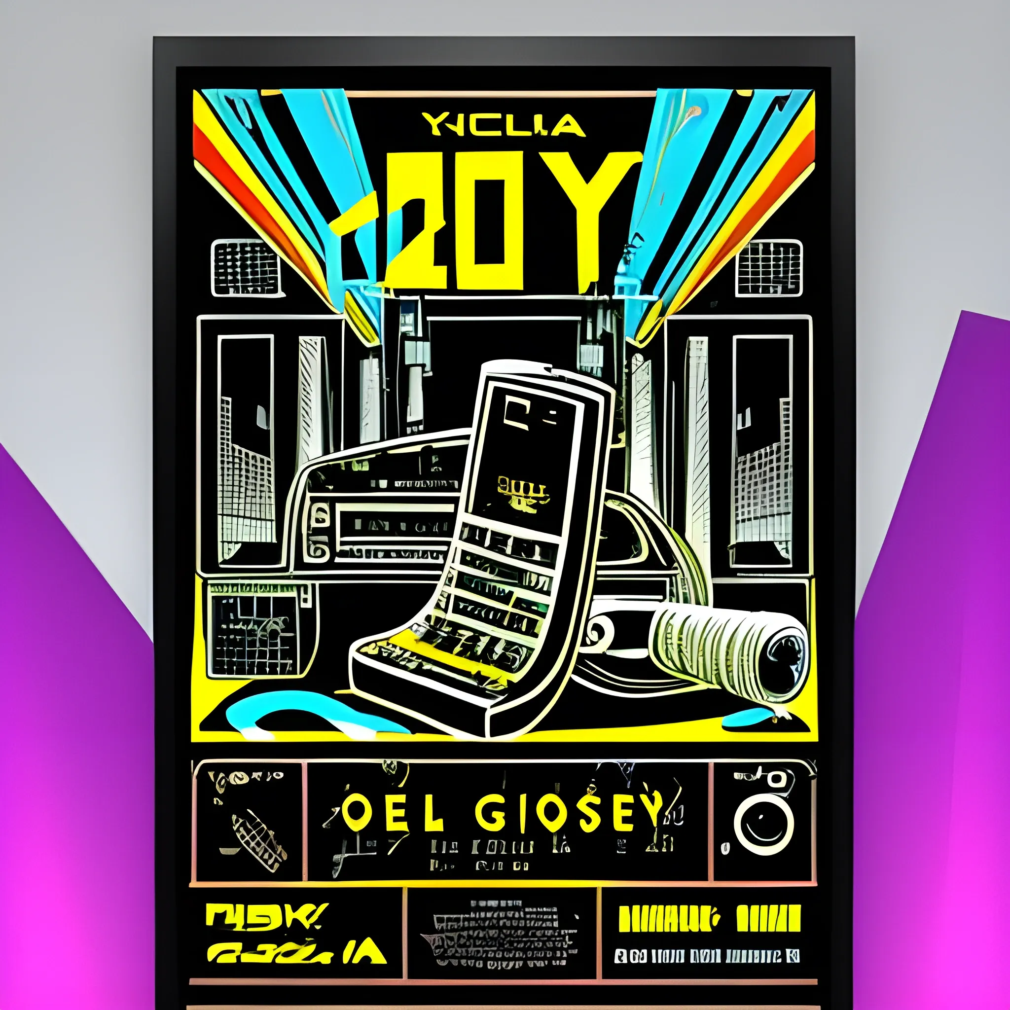 Y2K themed music poster showing a highly detailed nokia flip phone showing Odyssey is calling