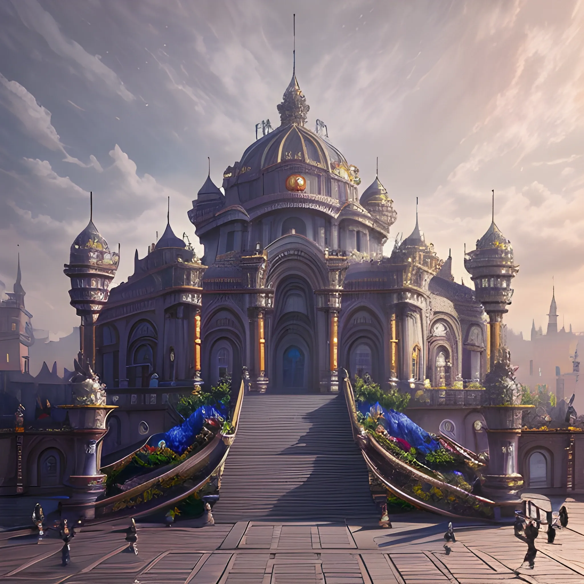 square in front of the palace, 8k, high resolution, high quality, photorealistic, hyperrealistic, detailed, detailed matte painting, deep color, fantastical, intricate detail, splash screen, complementary colors, fantasy concept art, 8k resolution trending on Artstation Unreal Engine