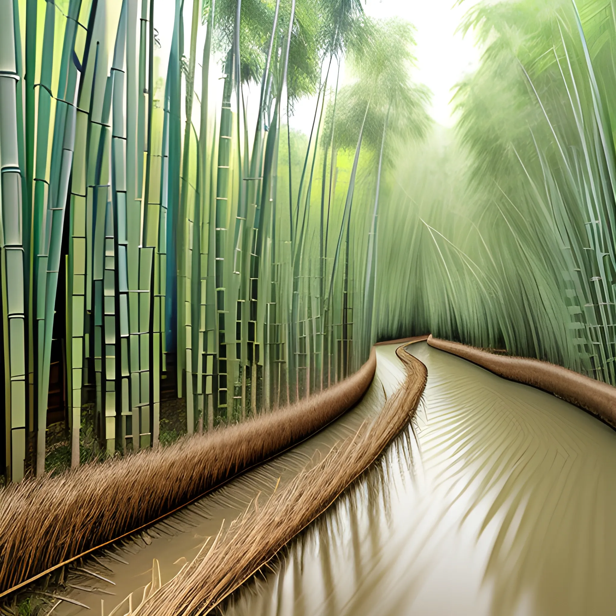 bamboo alongside the right side of a river bed