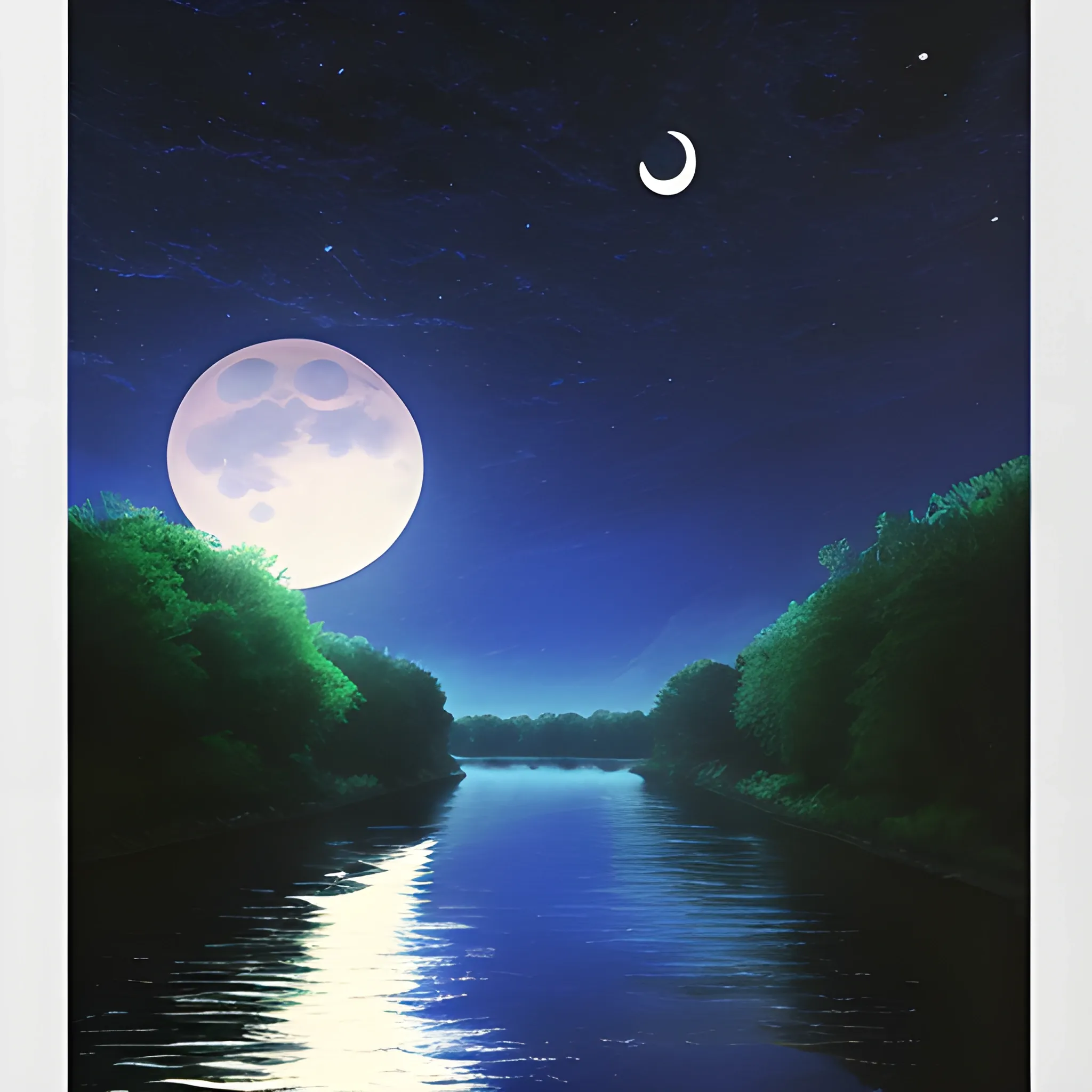 wide river underneath moonlight