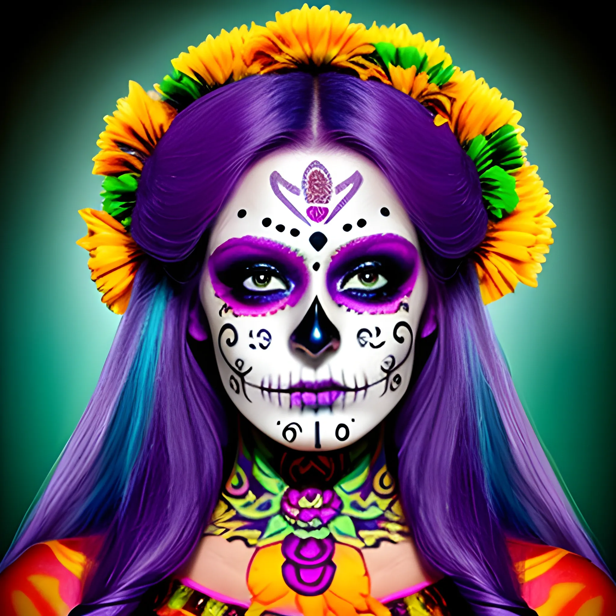 Priestess Day of the Dead makeup, bright colors