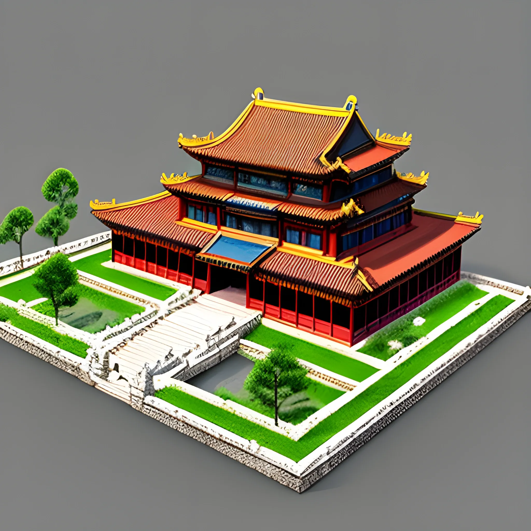 The magnificent palace of ancient Ming Dynasty, Chinese painting style ink style, 3D