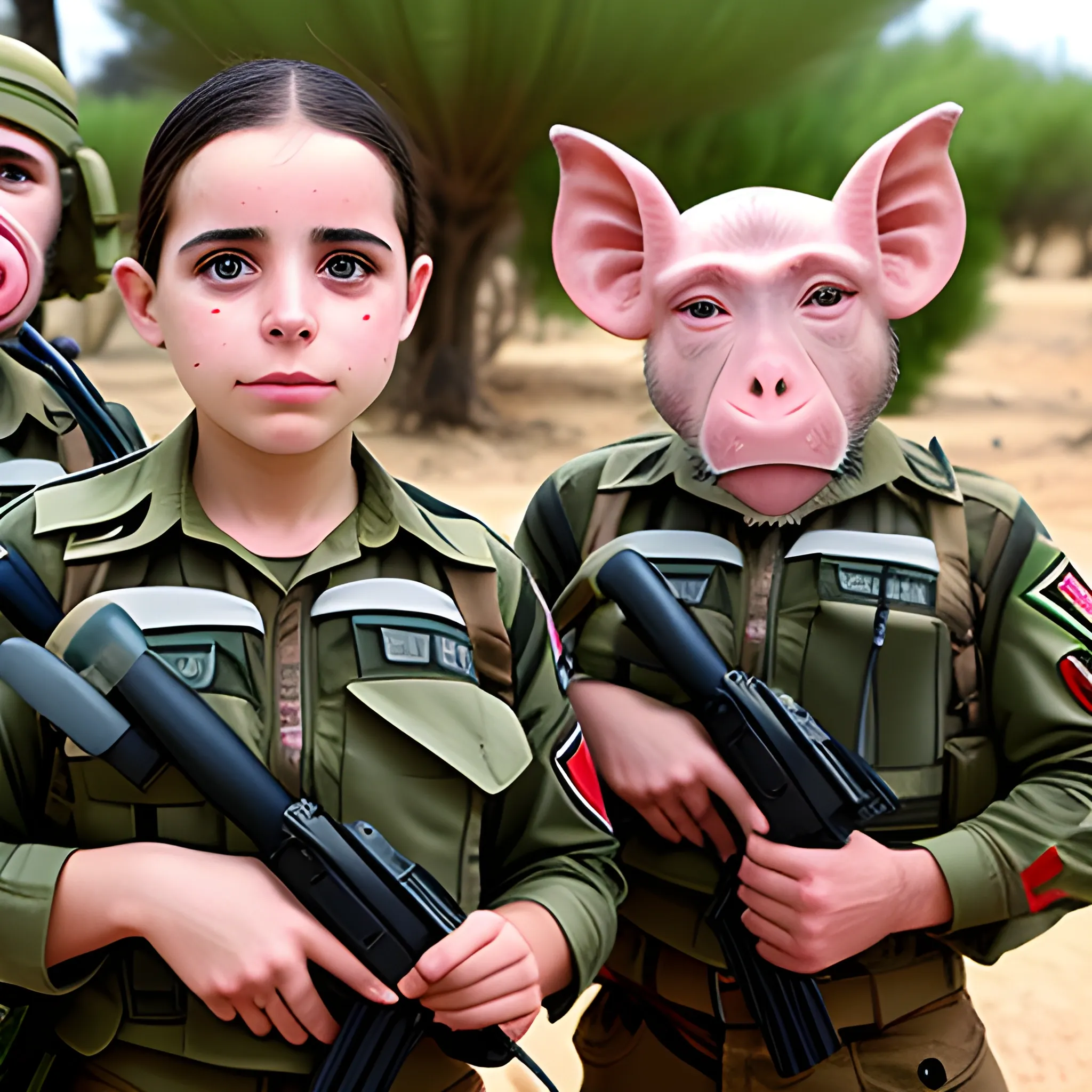 Israeli soldiers with the faces of pigs and monkeys