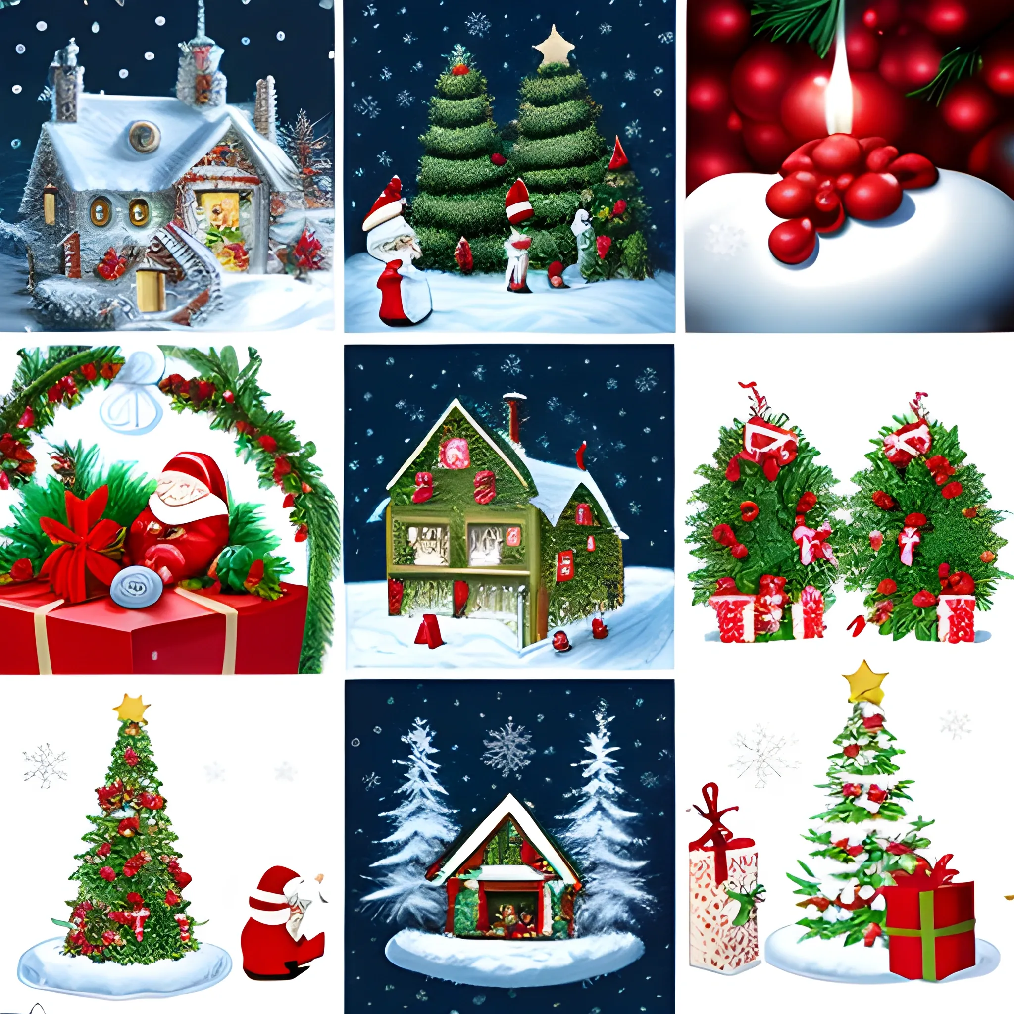Christmas collage a several different pictures with christmas decoratives, Cartoon