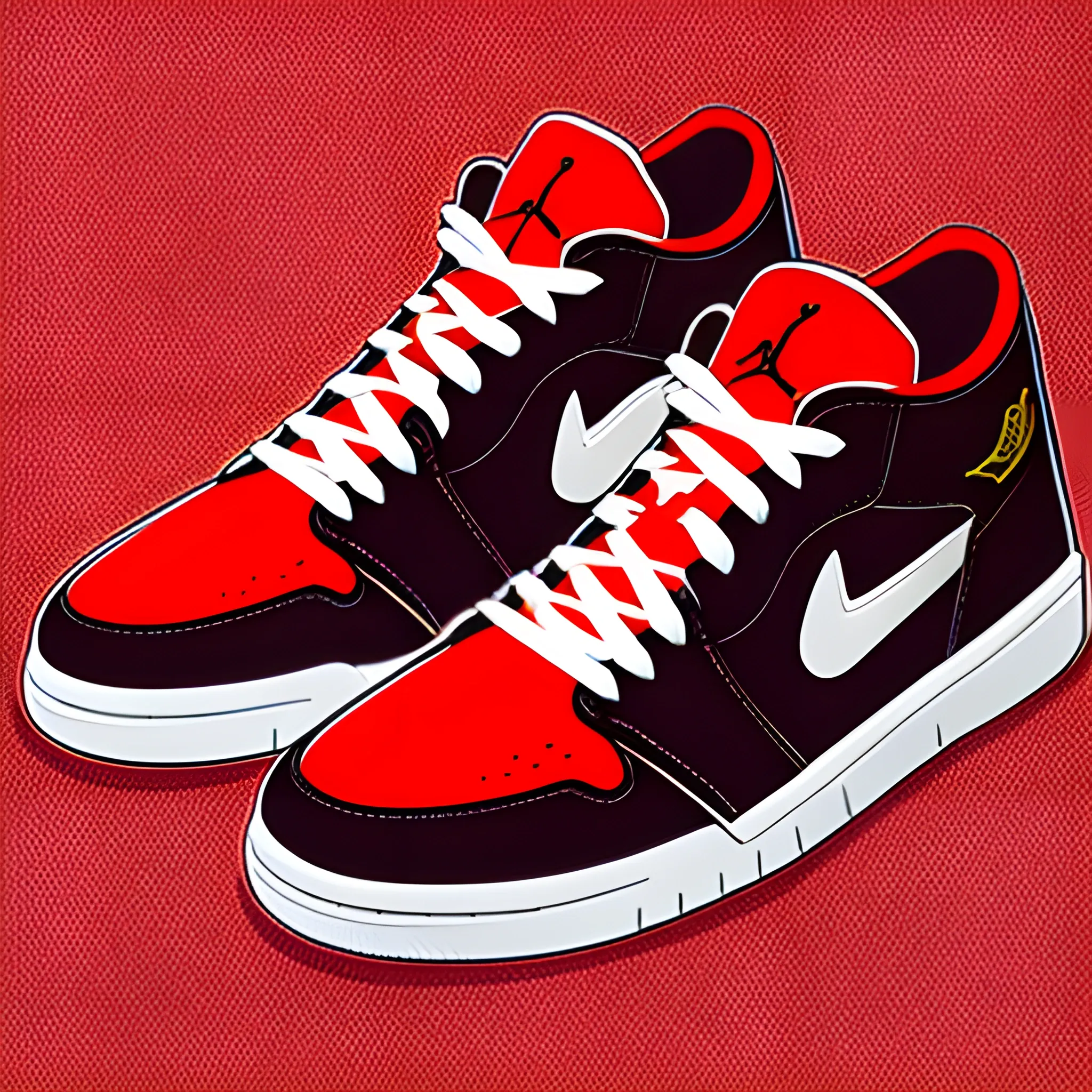 Generates an image of Jordan-type shoes with color red., Cartoon.