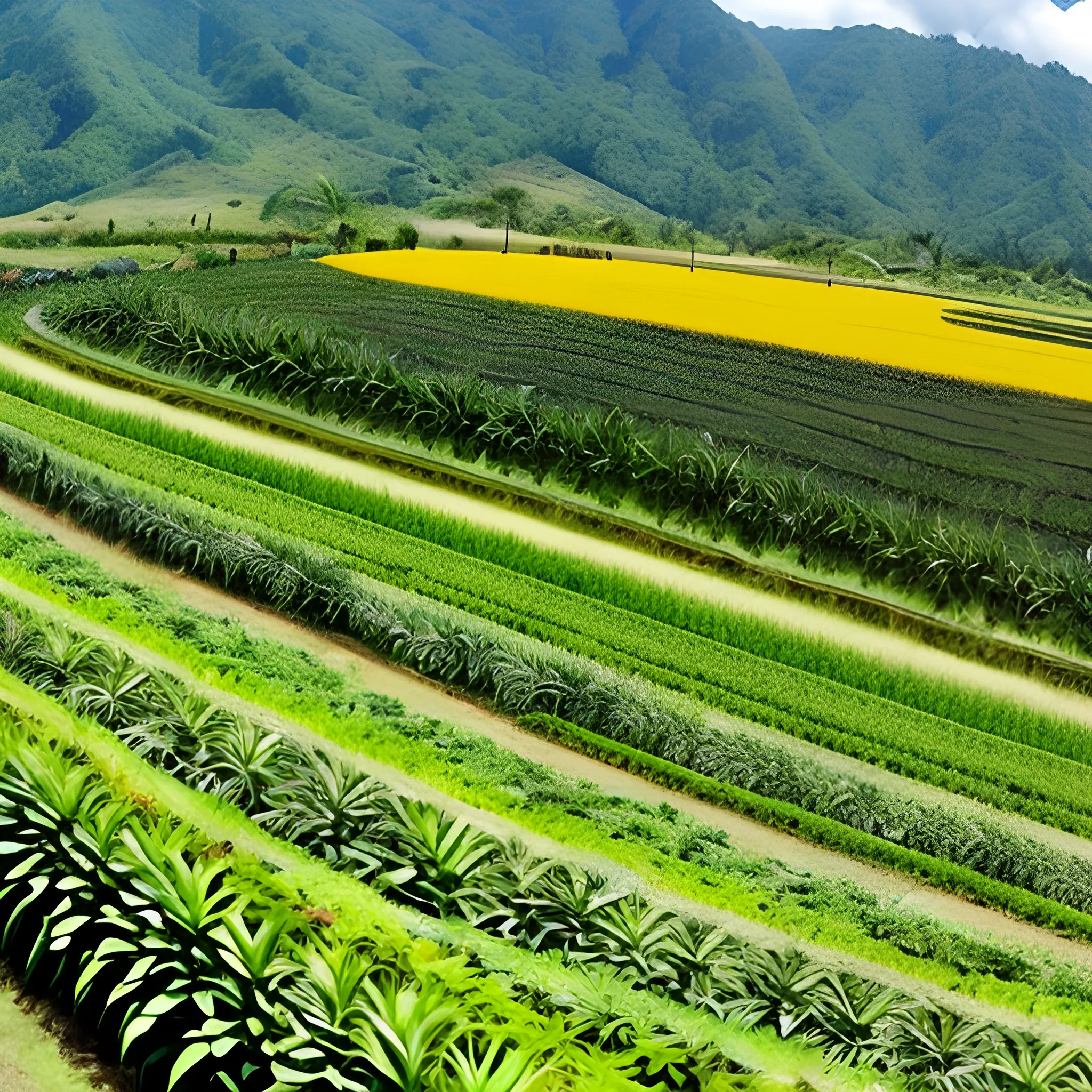 Generar una imagen panorámica de plantaciones de Piña en Ecuador
