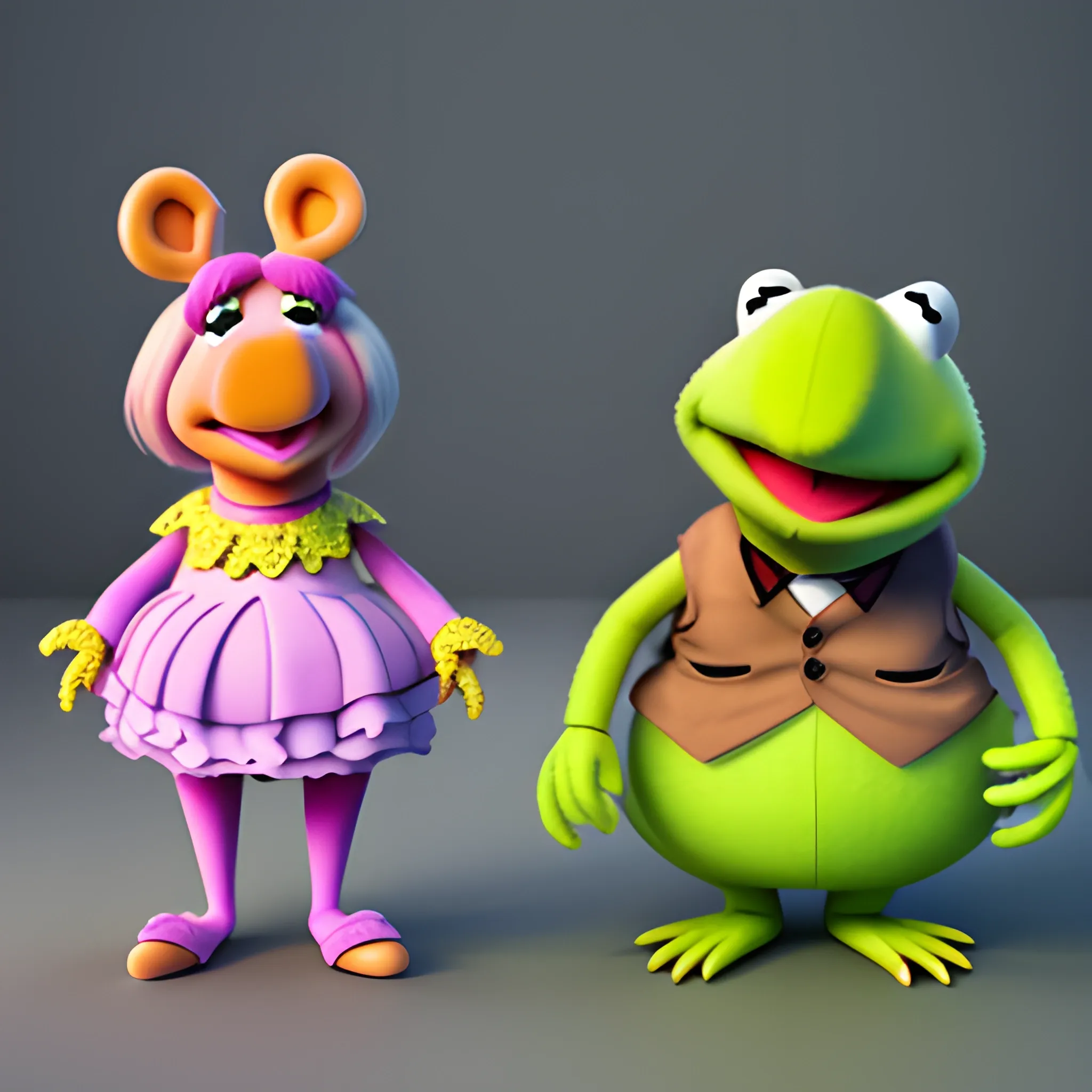 , 3D, cartoon, hip hop dressed muppets, muppet show, ms piggy, Kermit , Cartoon, 3D