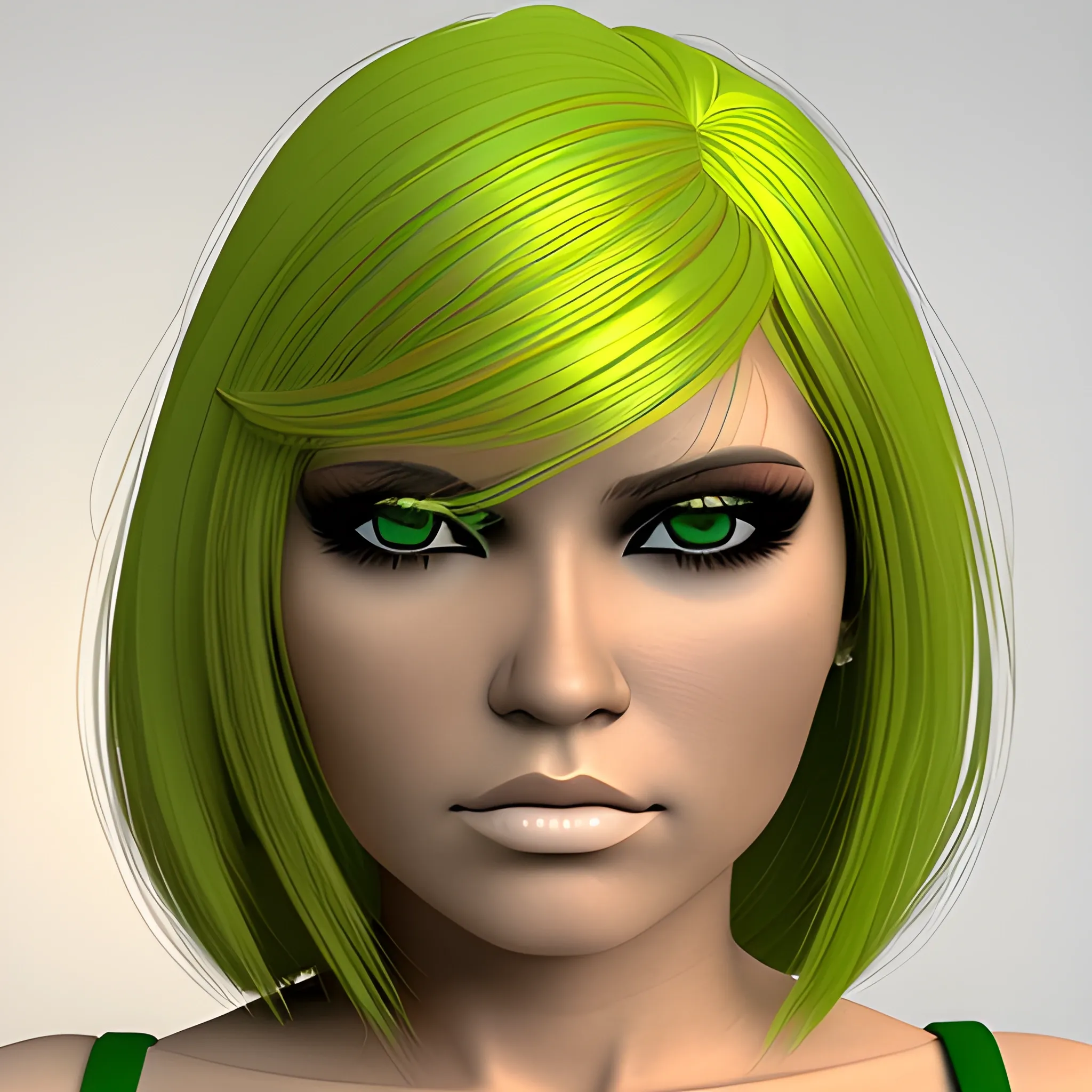 mujer ojos verdes rubia, 3D