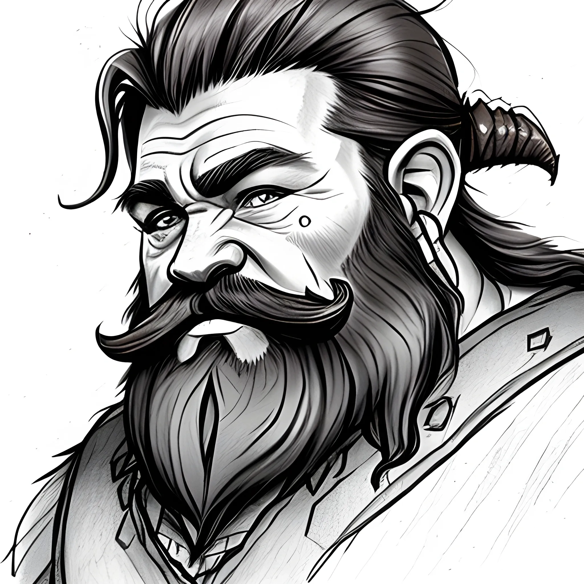 dwarf, barbarian, brown hair, old, beard ,brown eyes, dnd artstyle, Pencil Sketch