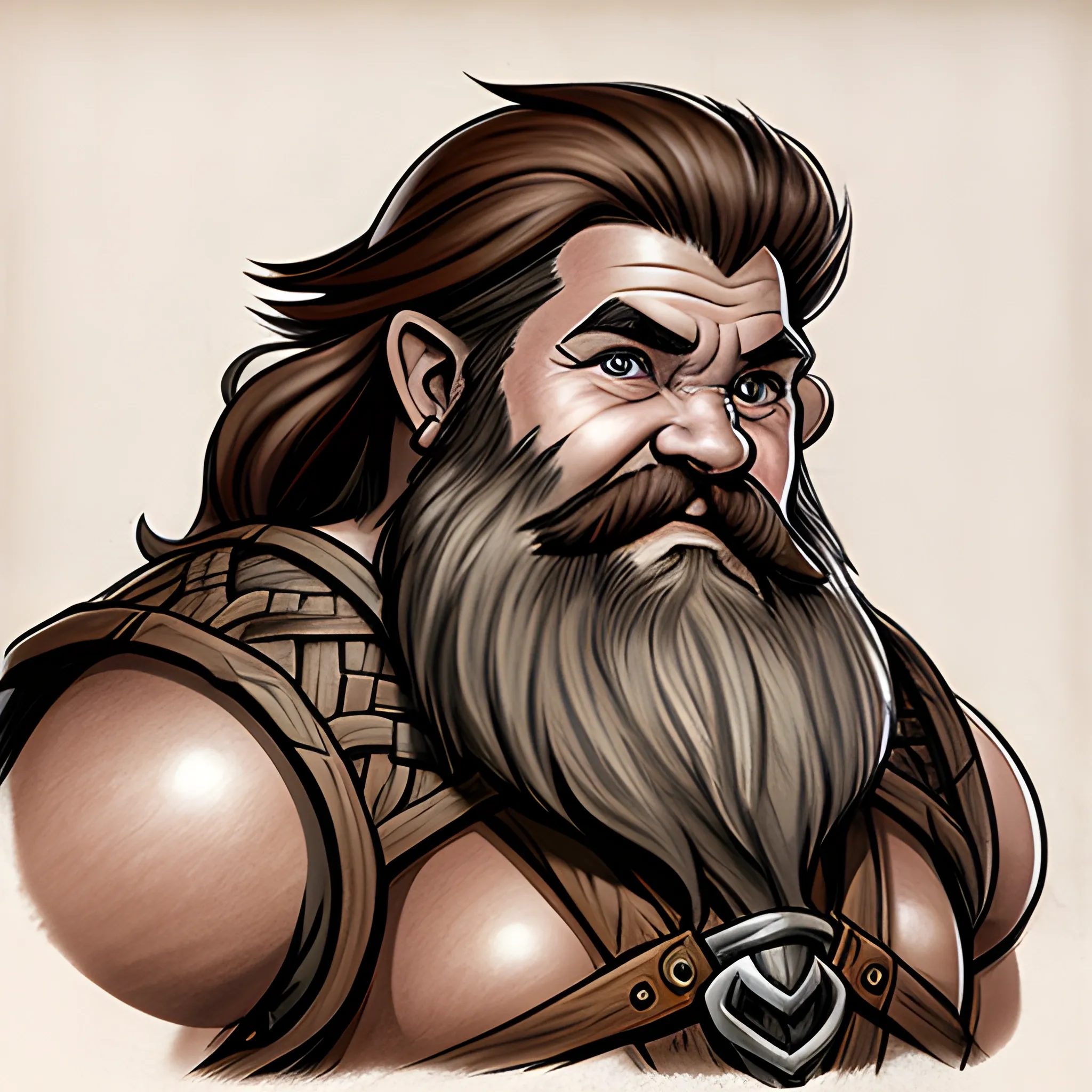 dwarf, built, barbarian, brown hair, old, beard ,brown eyes, dnd artstyle, Pencil Sketch
