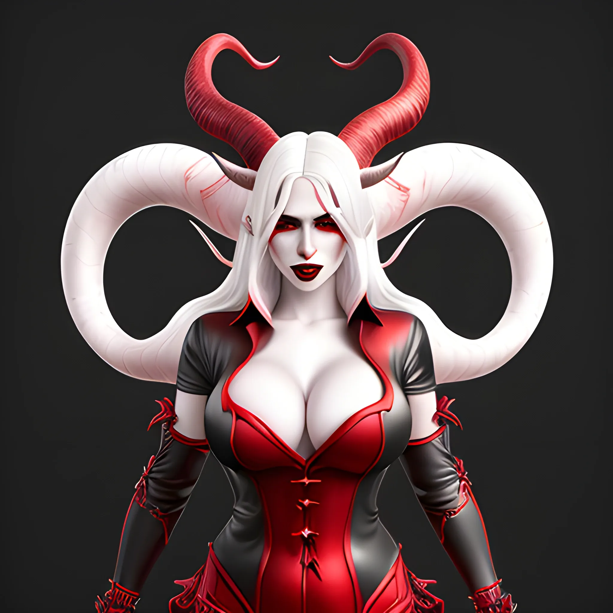 succubus, kissing, white hair, curled ram horns, red irises, red outfit with cleavage, comics, realistic, Cartoon, Hellstrom, full body, high definition, ultra realistic, natural shading, high precision, high detail, 3D, Cartoon, Pencil Sketch