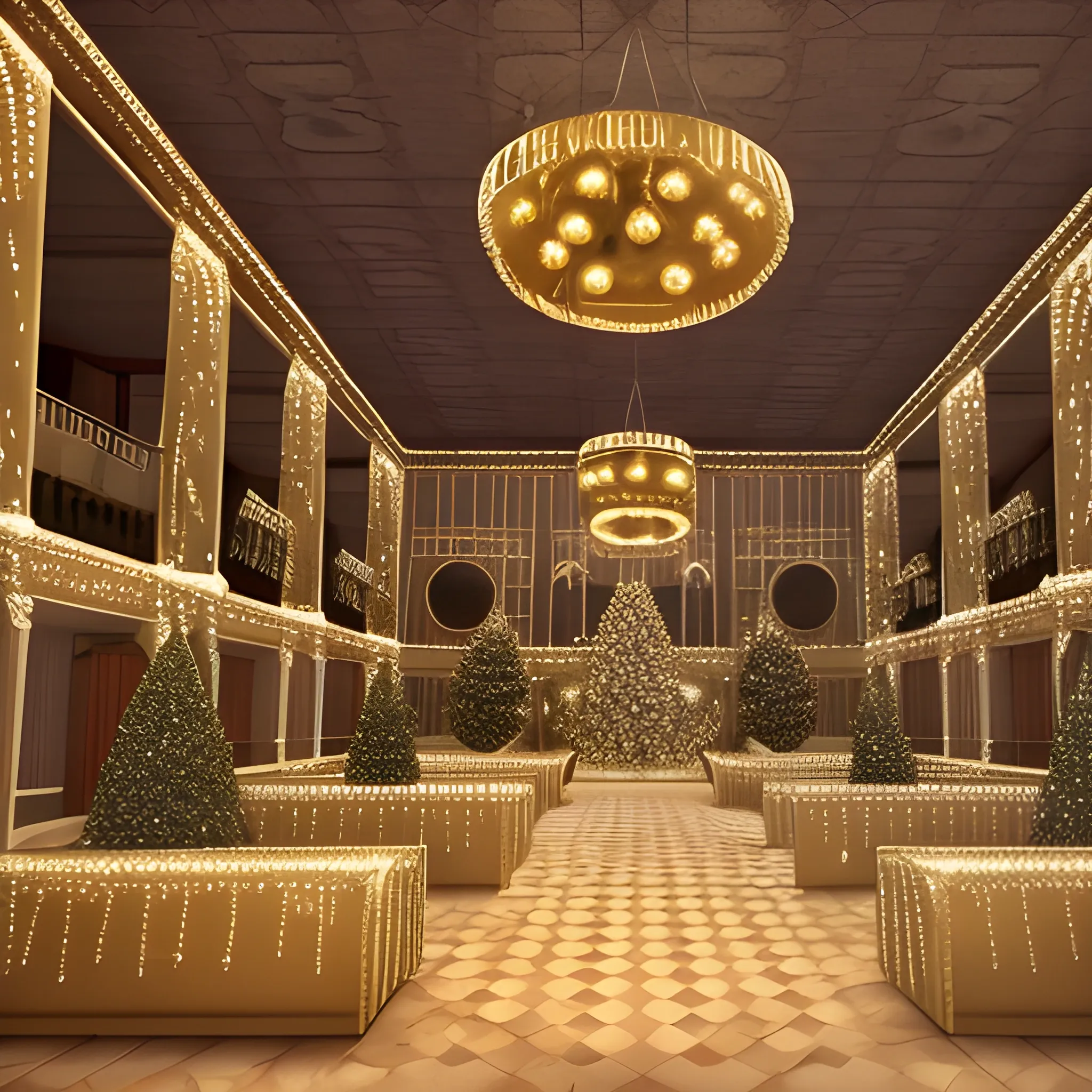 A Gigantic 1920s Gold Hall In Christmas 3d Arthub Ai