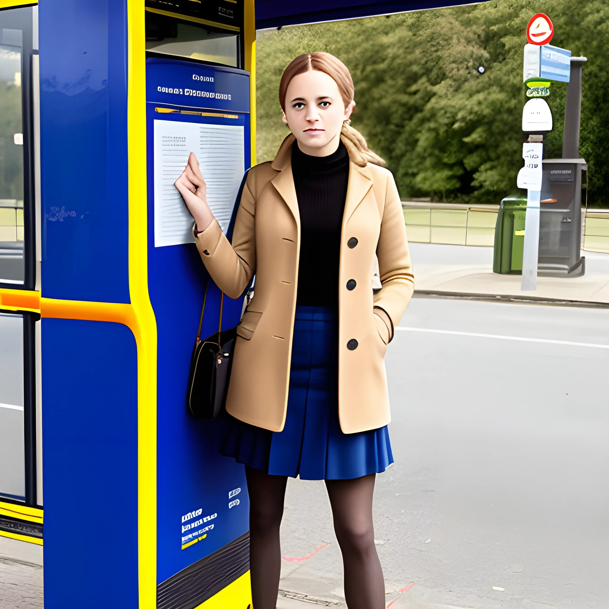 emma waston standing at bus stop