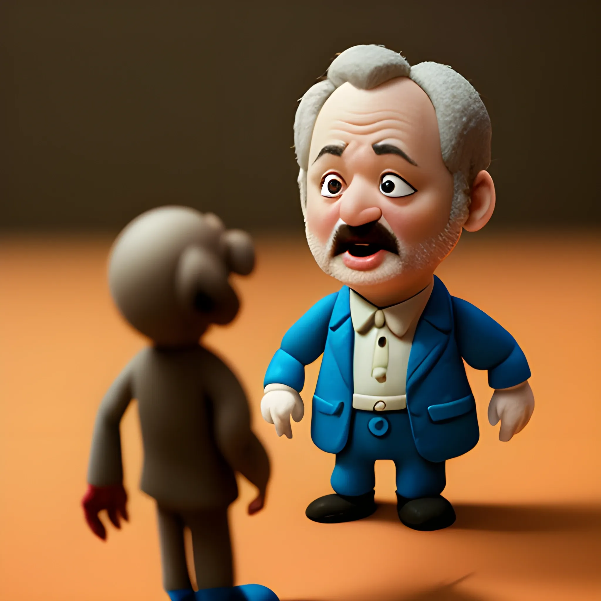 a silly cinematic film still of a claymation stop motion film starring bill murray, shallow depth of field, 8 0 mm, f 1. 8