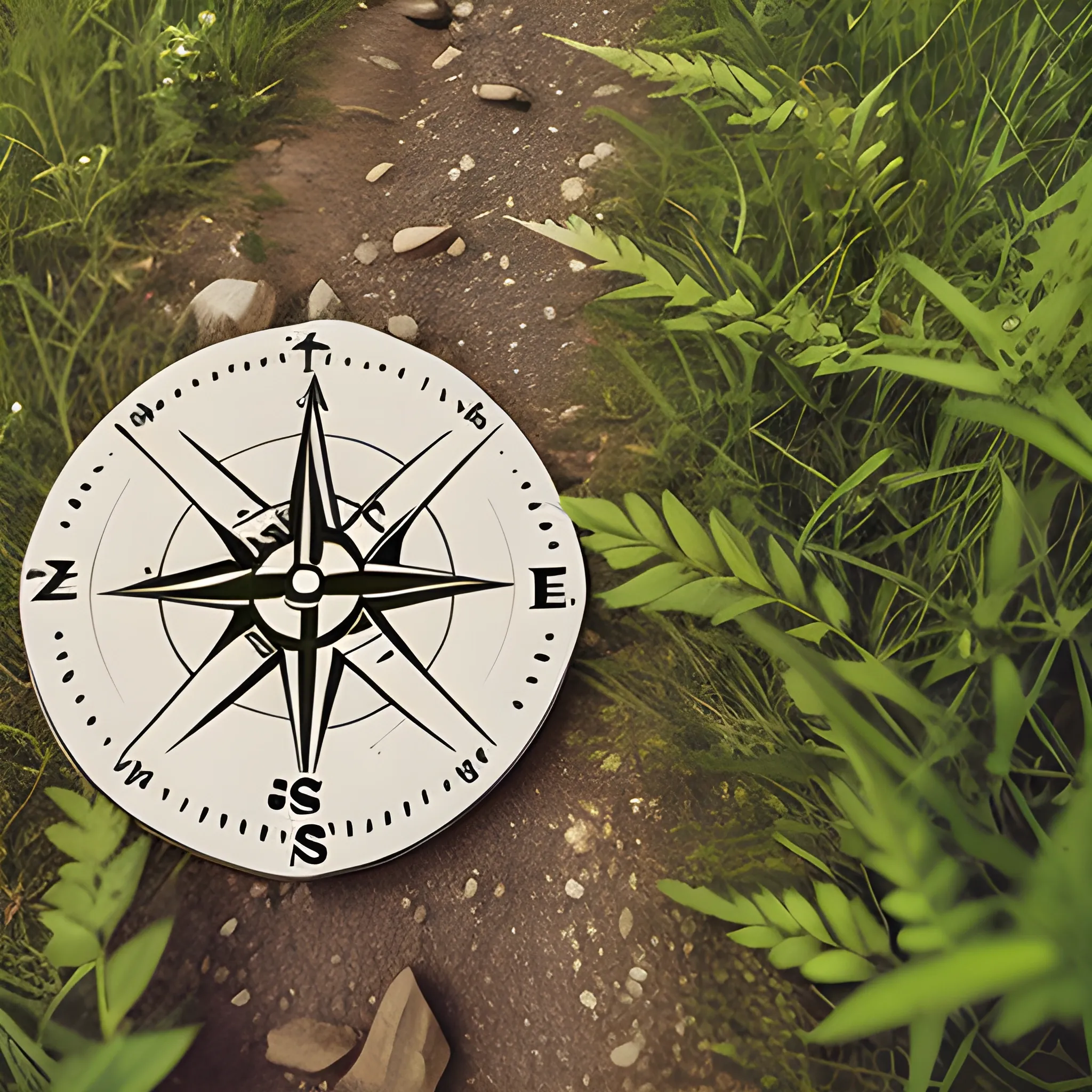 Trail with compass and signs
