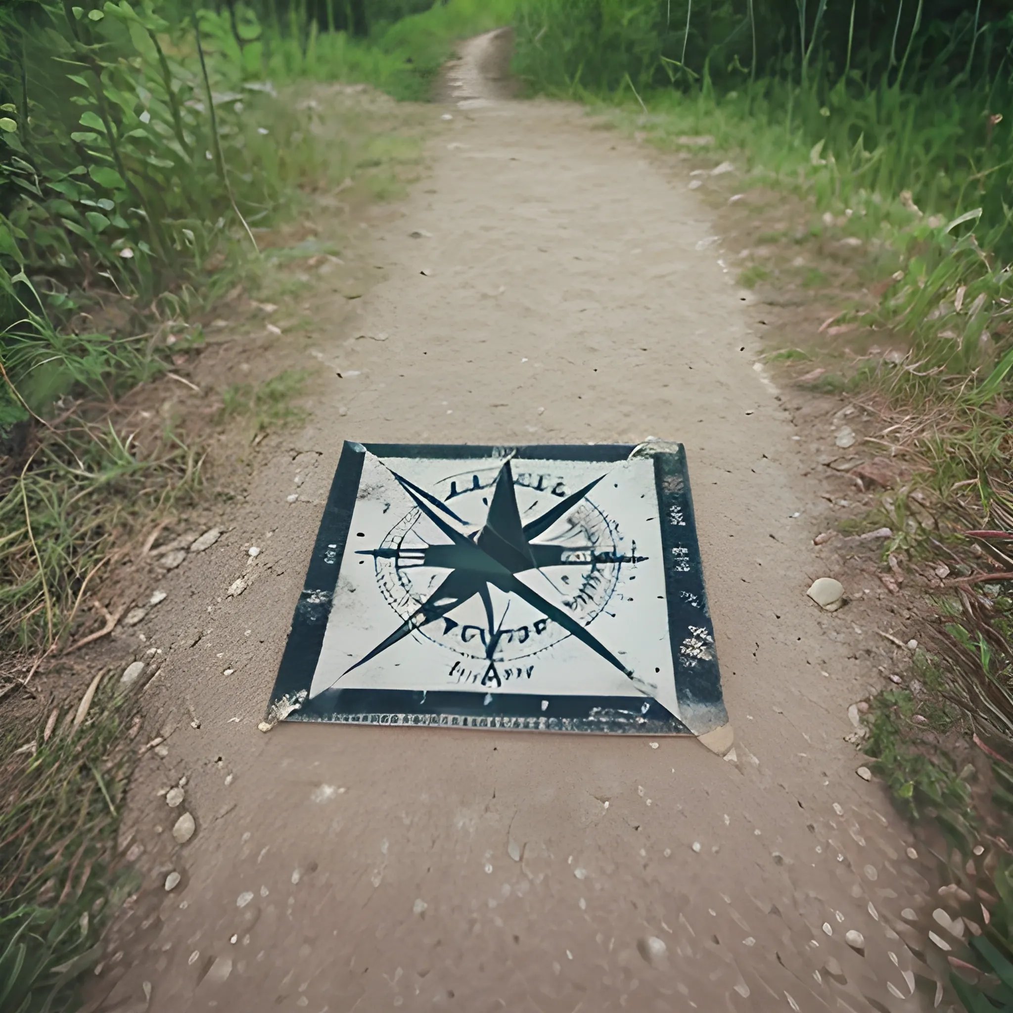 Trail with compass and signs with a converse shoe