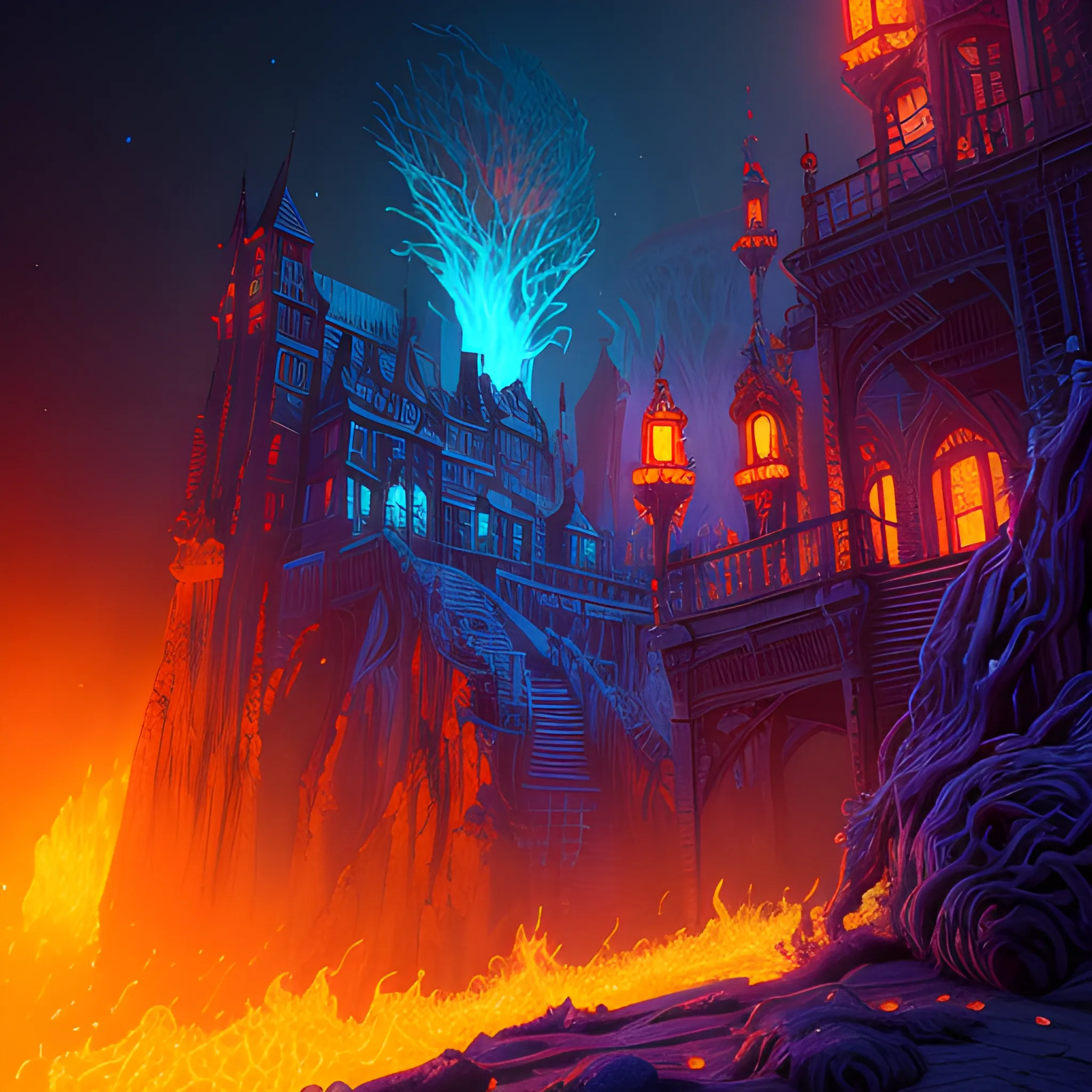  fire dogs, hell dogs, 3 dogs in fire, luminous colorful sparkles, ominous, eldritch, macabre, spooky; by James R. Eads, Gawki, rajewel, Tania Rivilis, Dan Mumford, glitter, airbrush, Octane Render, elegant, volumetric lighting, 16k; detailed matte painting, deep color, fantastical, intricate detail, splash screen, complementary colors, fantasy concept art, 8k resolution trending on Artstation Unreal Engine 5