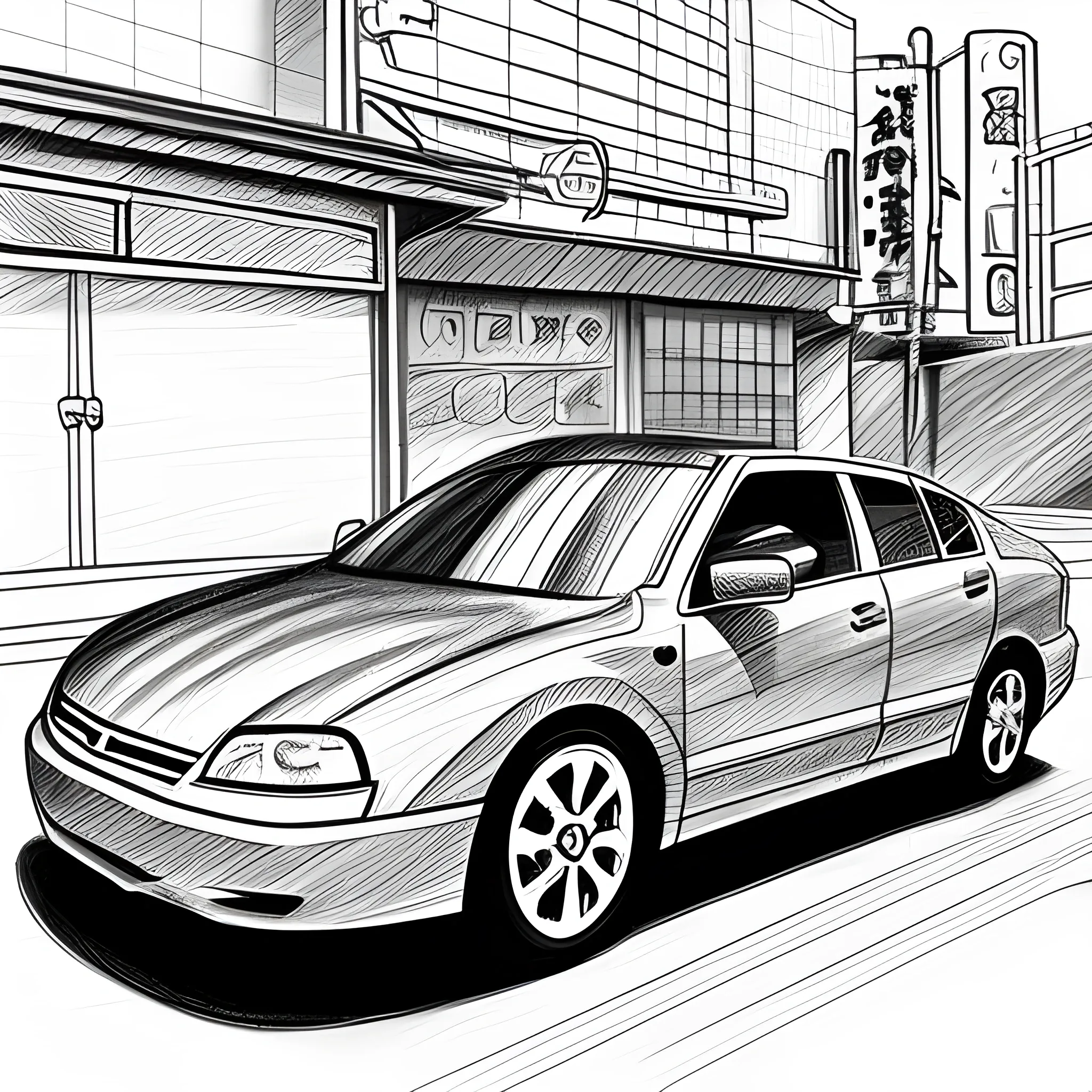 tokyo car
, Cartoon, Pencil Sketch