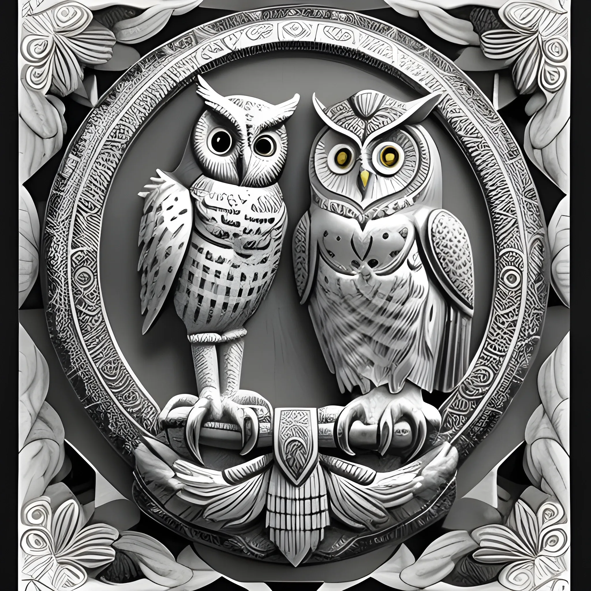 Owl and the goddess Athena in gray