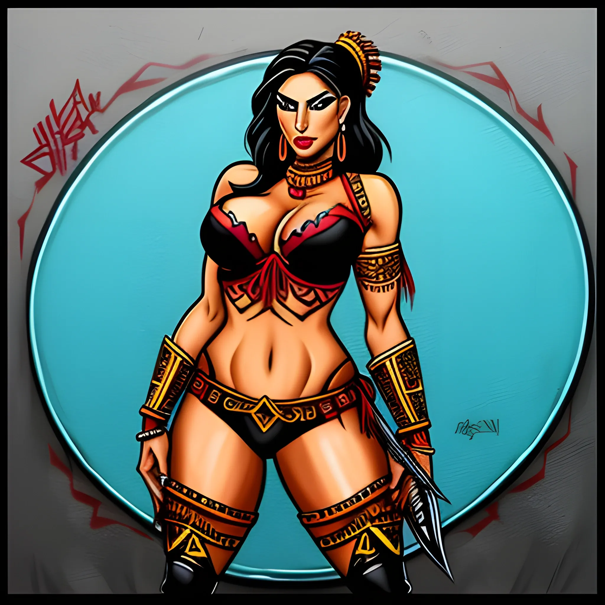  graffiti style character girl sexy Latina aztec warrior princess

