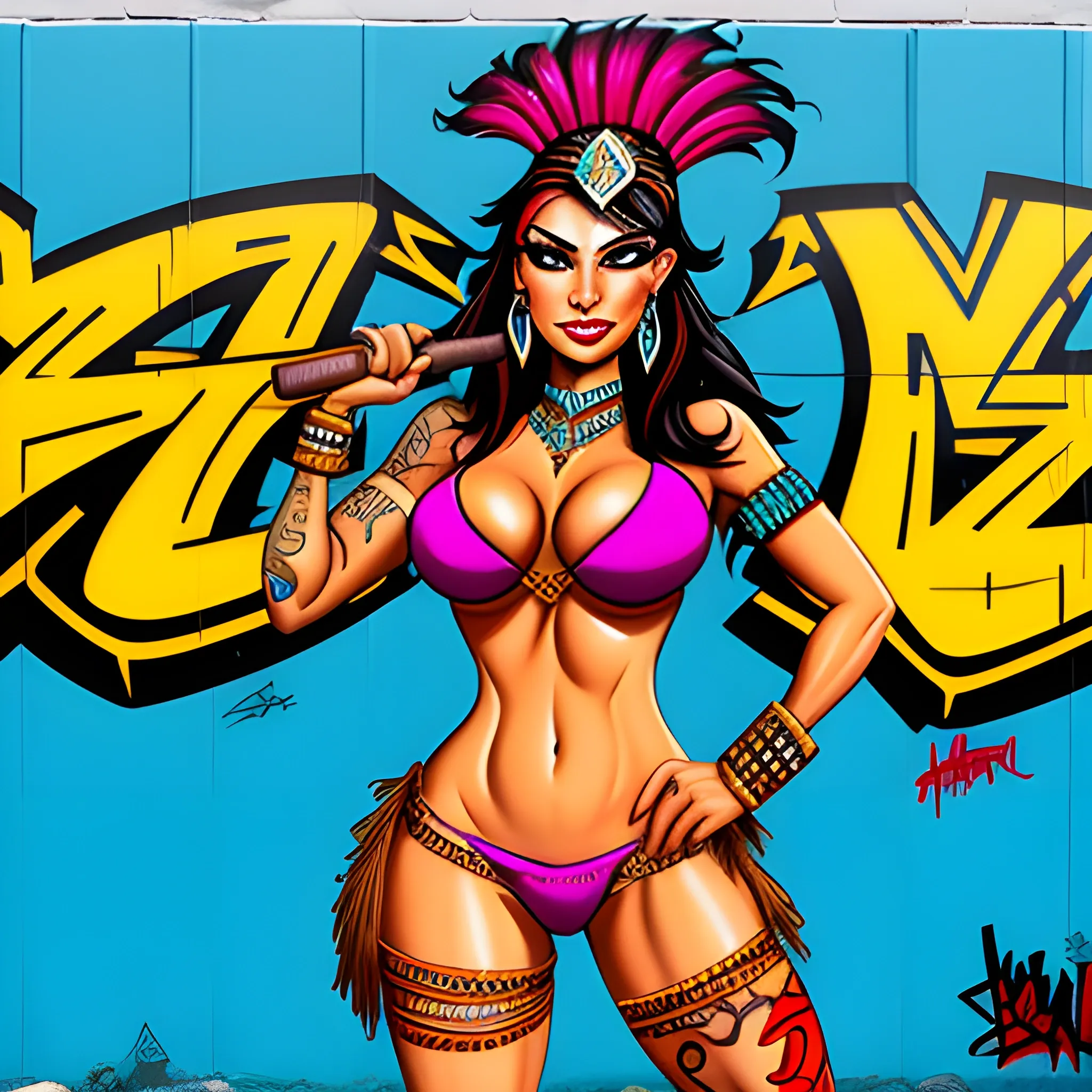 Brats. Style graffiti character girl sexy Latina aztec warrior princess

