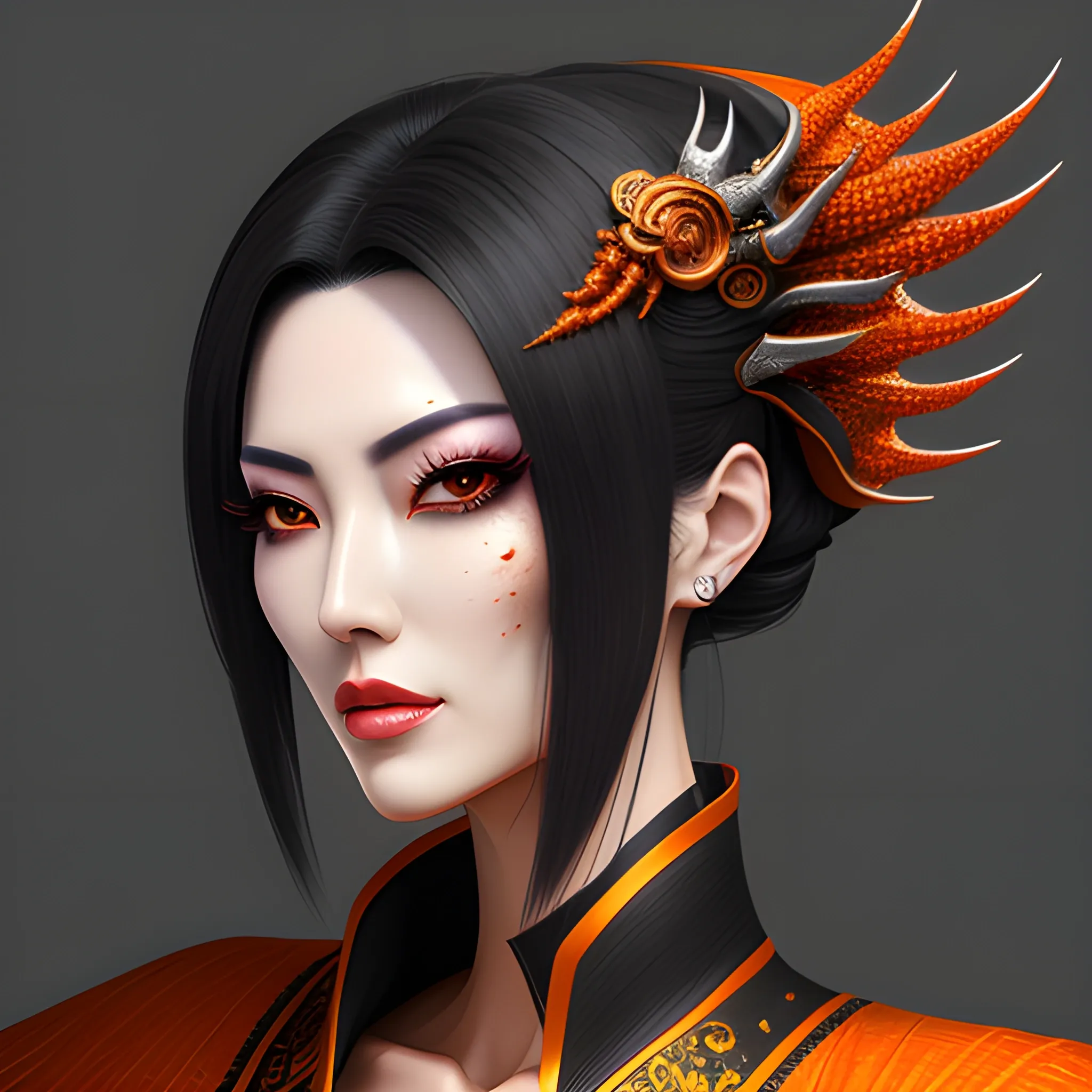 face portrait of MeiyuCipher 1girl orange spike aura in motion, damaged chinese clothes, floating pieces, trending on artstation, sharp focus, intricate details, highly detailed, detailed face best quality, absurdres