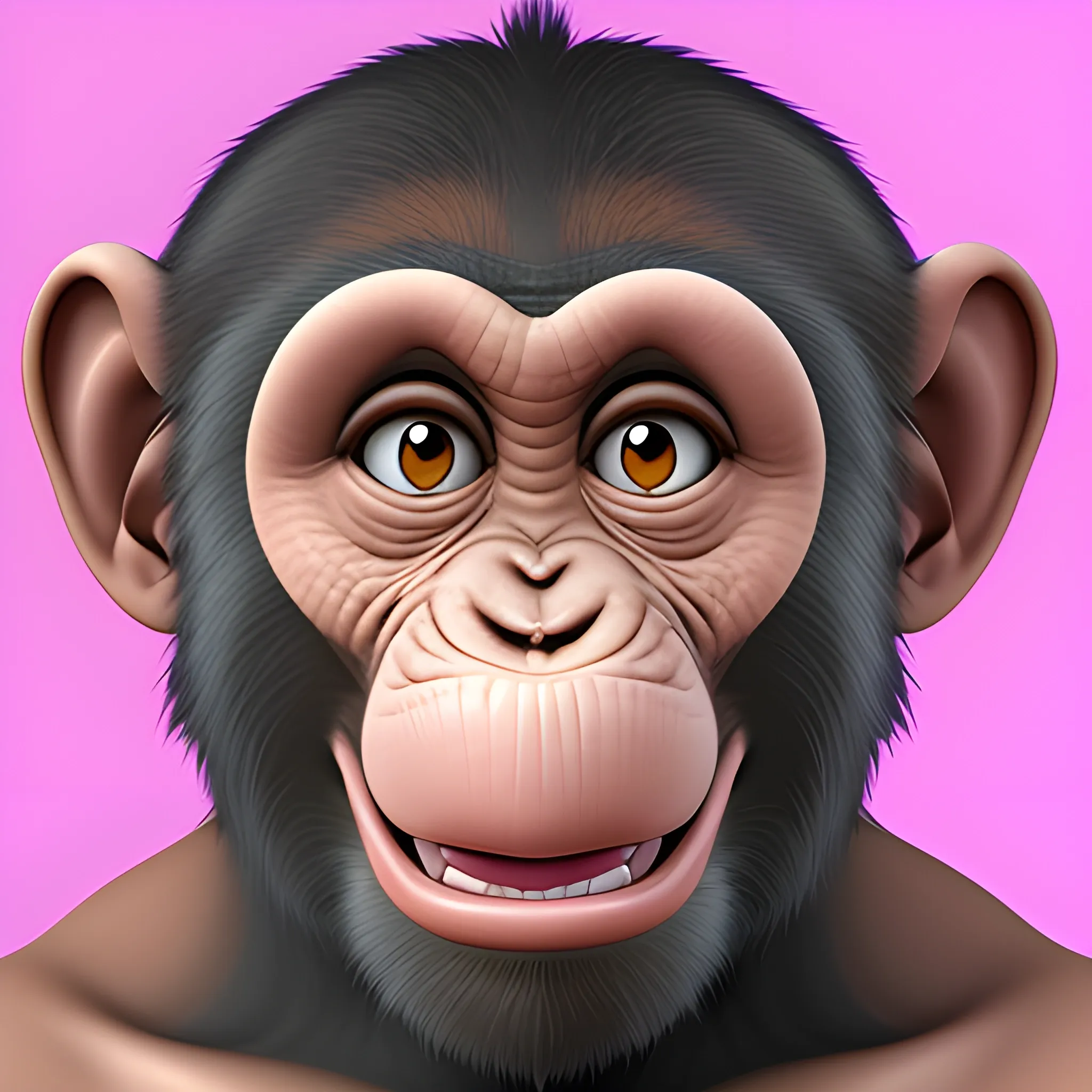 generate me an image with the dimensions width: 90%; height: 80%; The picture is supposed to show a chimpanzee making a very crazy and cheeky grimace. The whole thing should be in cartoon style, Cartoon