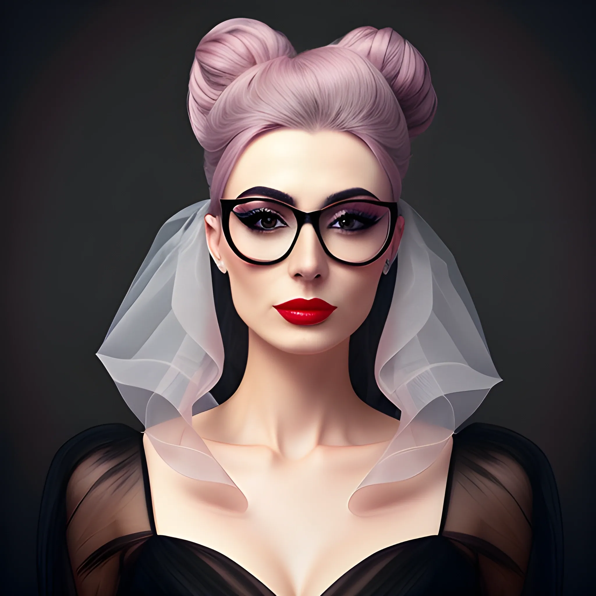 Beautiful girl wearing tulle hair,glasses plastic, portrait, master photography, high definition photo