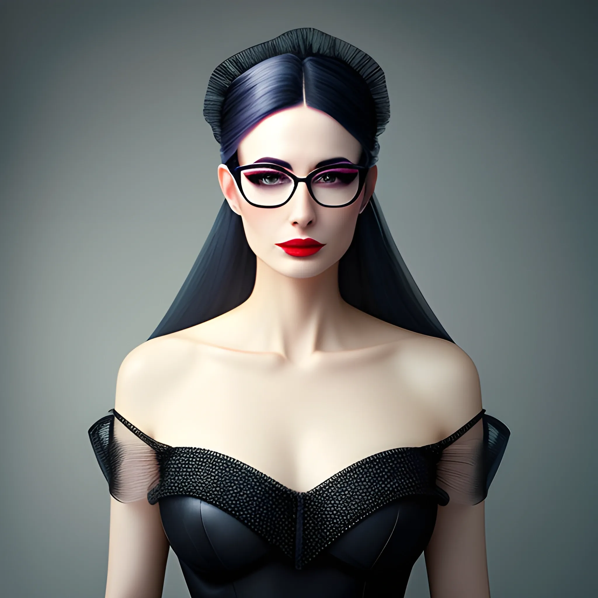 Beautiful girl wearing tulle hair,glasses plastic, portrait, master photography, high definition photo