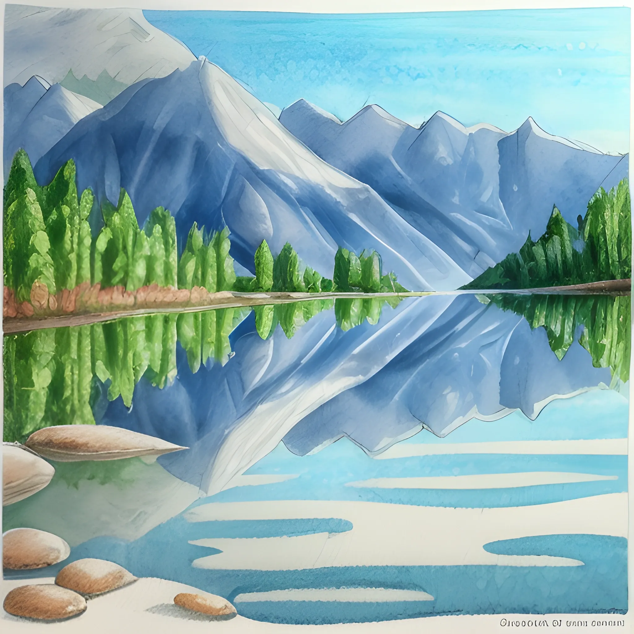 Please generate a design for a "Sawsui Jai" card from bagua divination that will give the recipient a sense of security and exploration. The image of mountains and trees reflected on quiet water, with discreet ripples and enigmatic light incorporated into the image, should create a card that gives the viewer a sense of deep insight. COLORS
, Cartoon, Trippy, Pencil Sketch, Water Color, Oil Painting, Cartoon