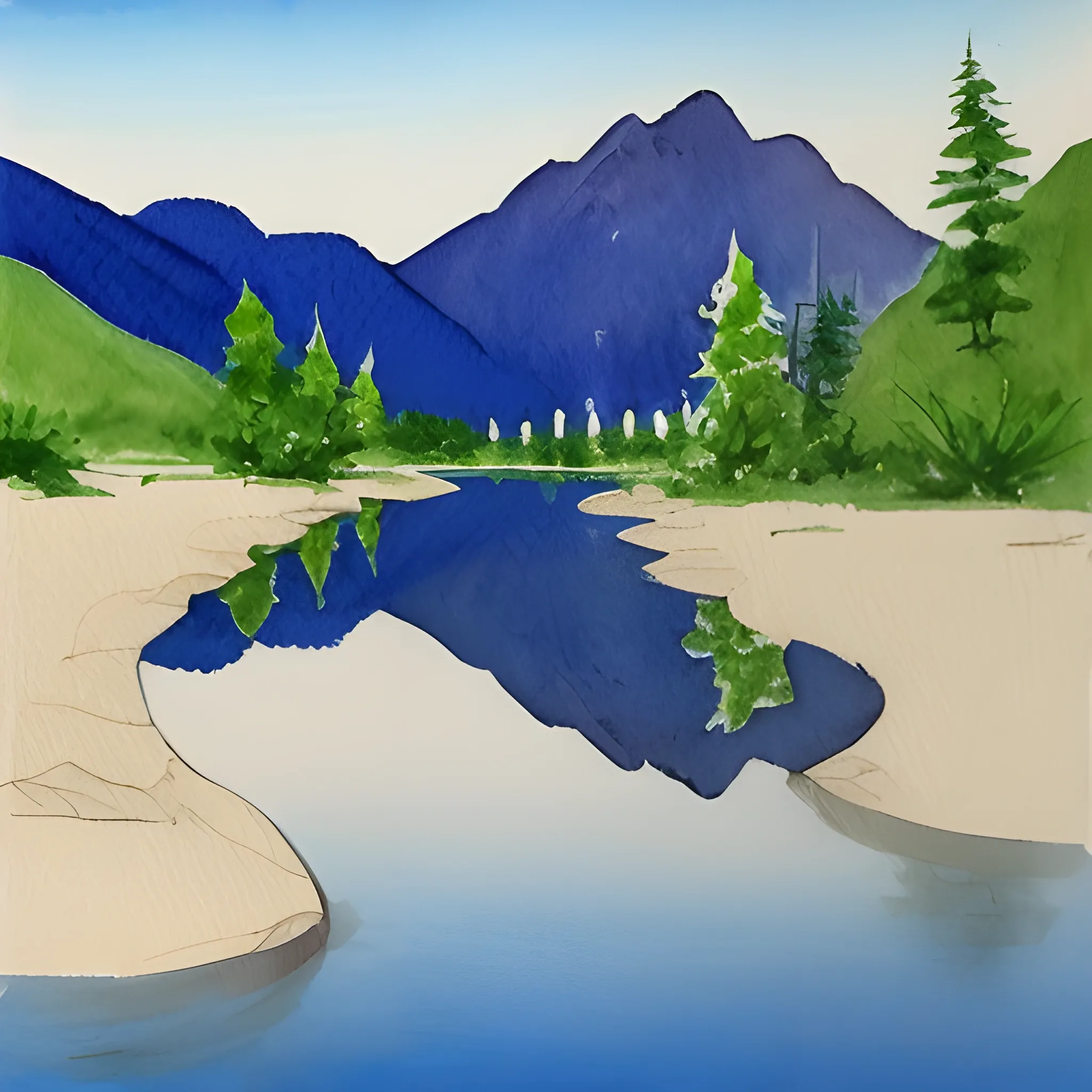 Please generate a design for a "Sawsui Jai" card from bagua divination that will give the recipient a sense of security and exploration. The image of mountains and trees reflected on quiet water, with discreet ripples and enigmatic light incorporated into the image, should create a card that gives the viewer a sense of deep insight. COLORS
, Cartoon, Trippy, Pencil Sketch, Water Color, Oil Painting, Cartoon