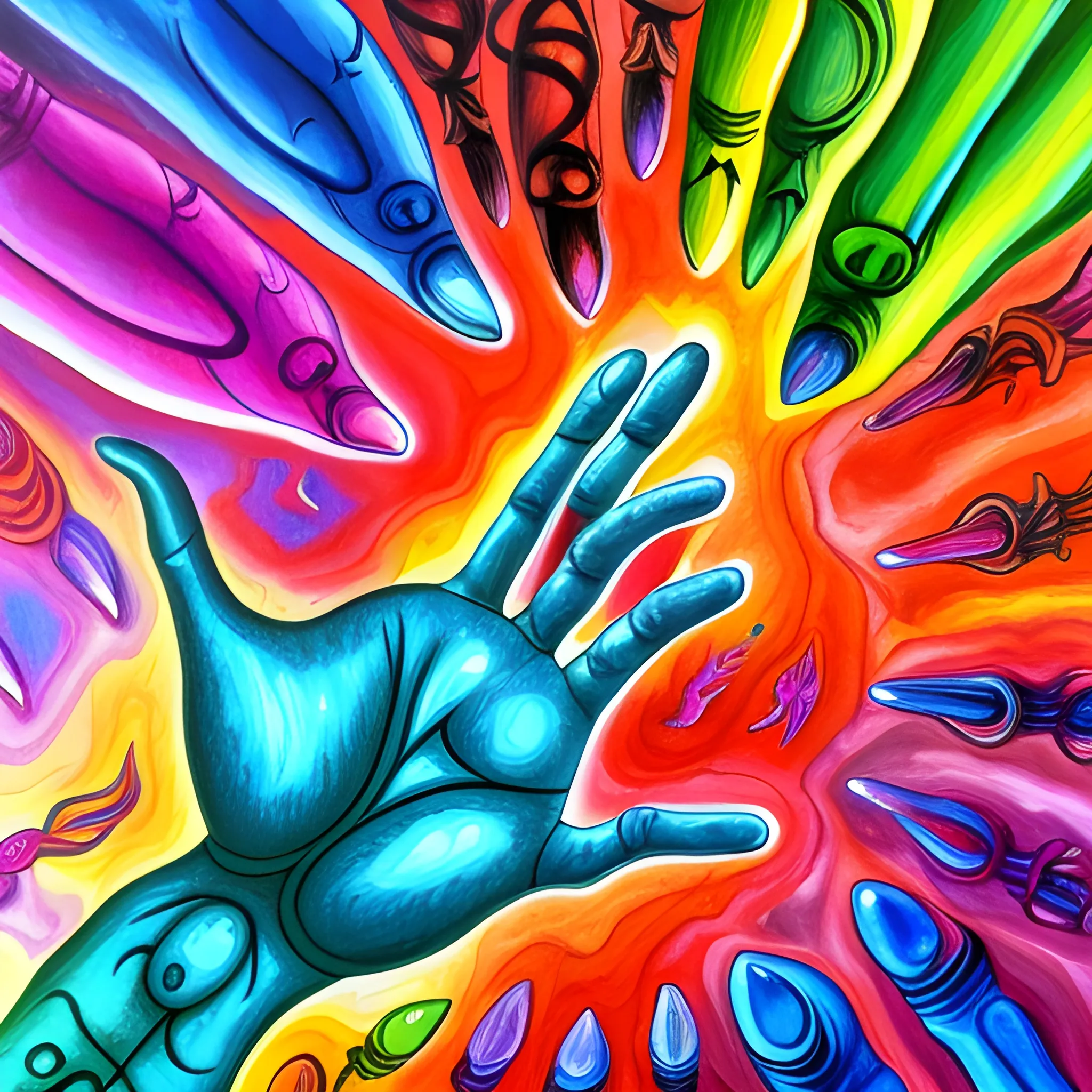 Draw a hand supporting from below., Trippy, Cartoon, Oil Painting, Water Color