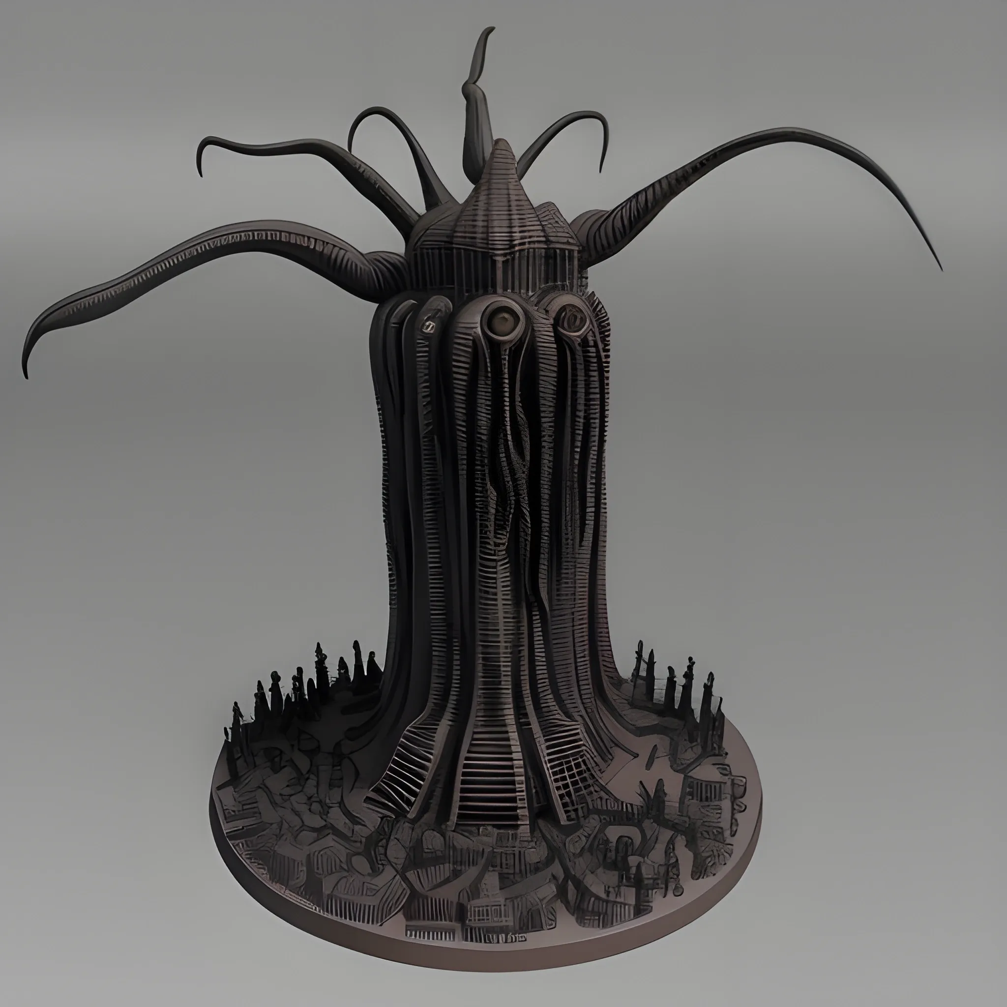 Eldritch Horror towering over cultists, 3D