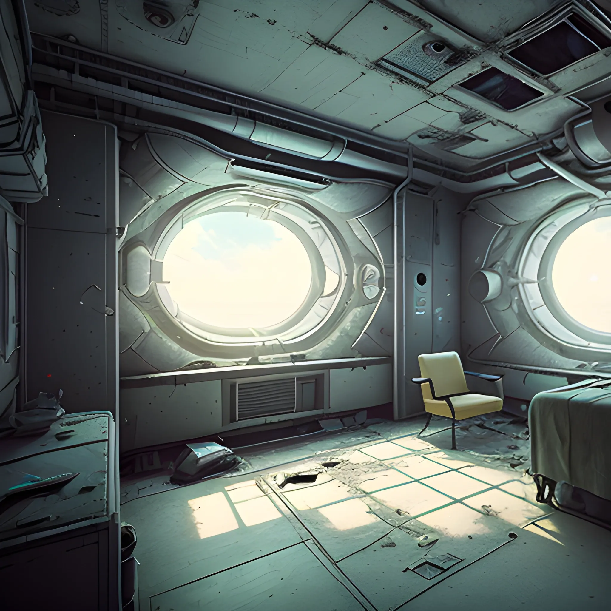 a room with a bed and a window, a detailed matte painting by Fil ...