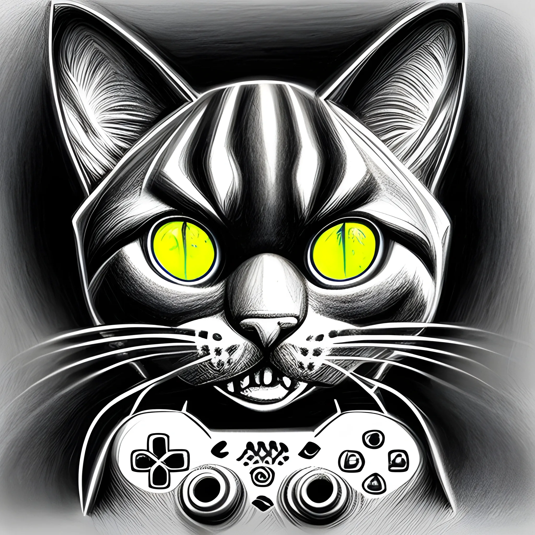 gato negro gamer, Trippy, Pencil Sketch