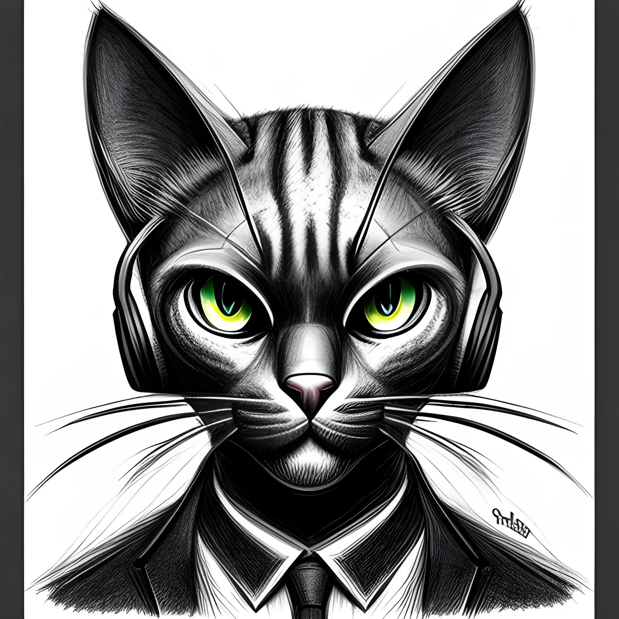 gato negro gamer, Trippy, Pencil Sketch