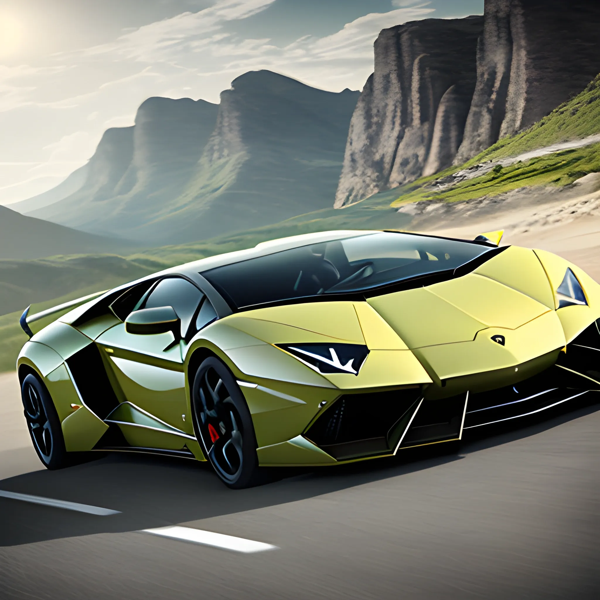 Portable, Lamborghini Car, Ultra Realistic Photo, Epic Landscape, Realistic Landscape Details  