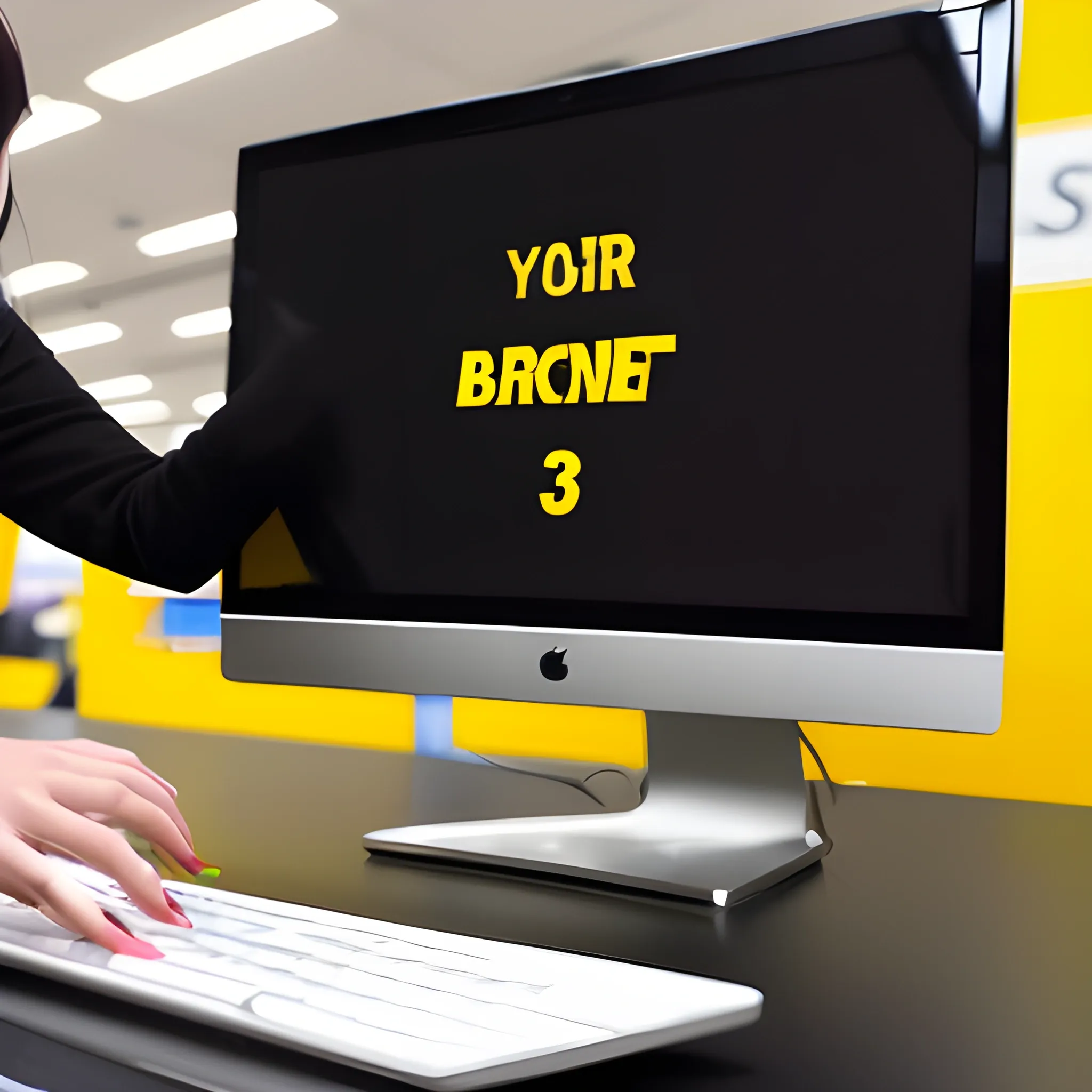 I need an image that shows a woman buying a computer on Black Friday on the internet, which this year has as its campaign motto, this Black Friday, go for yellow, 3D