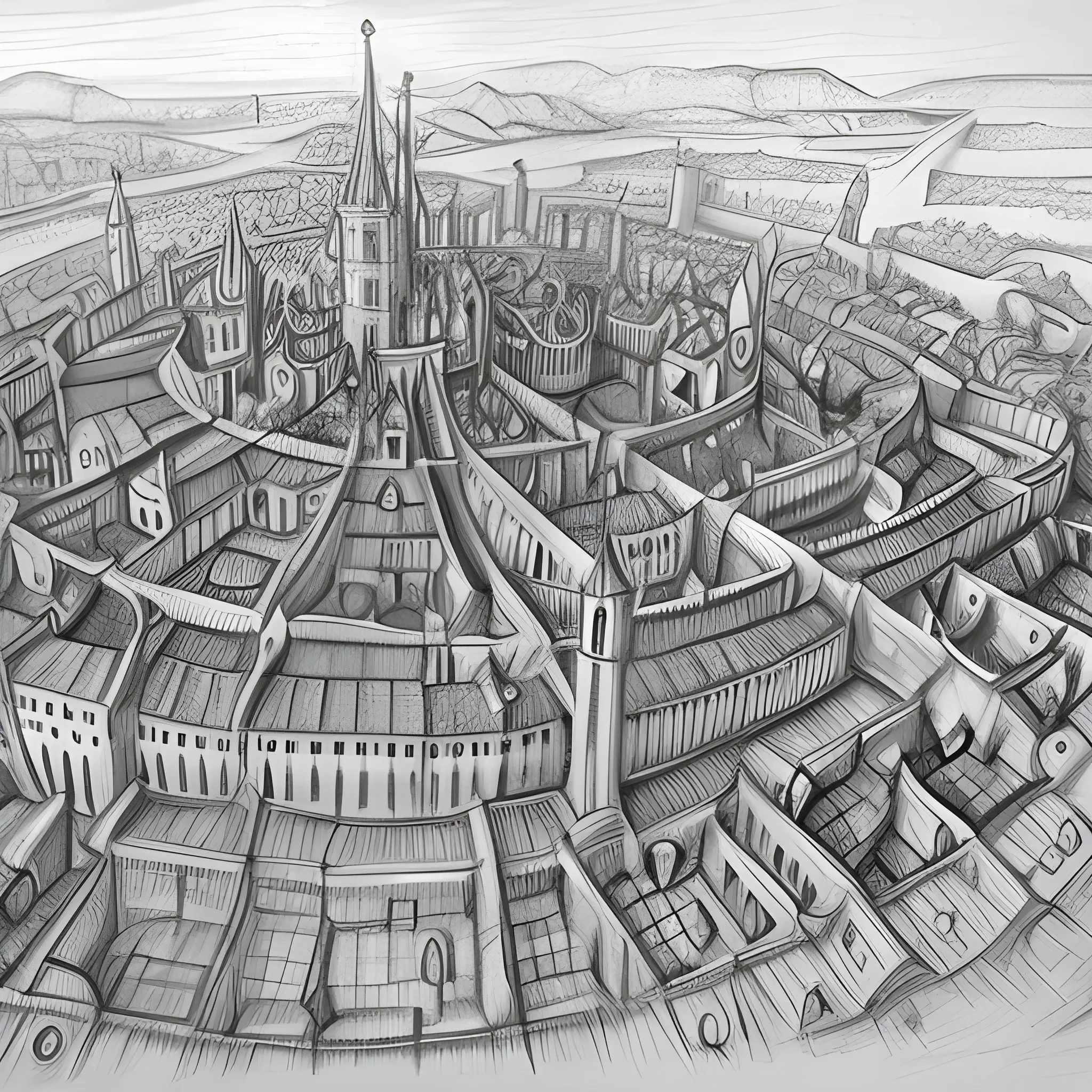 medival city, Pencil Sketch